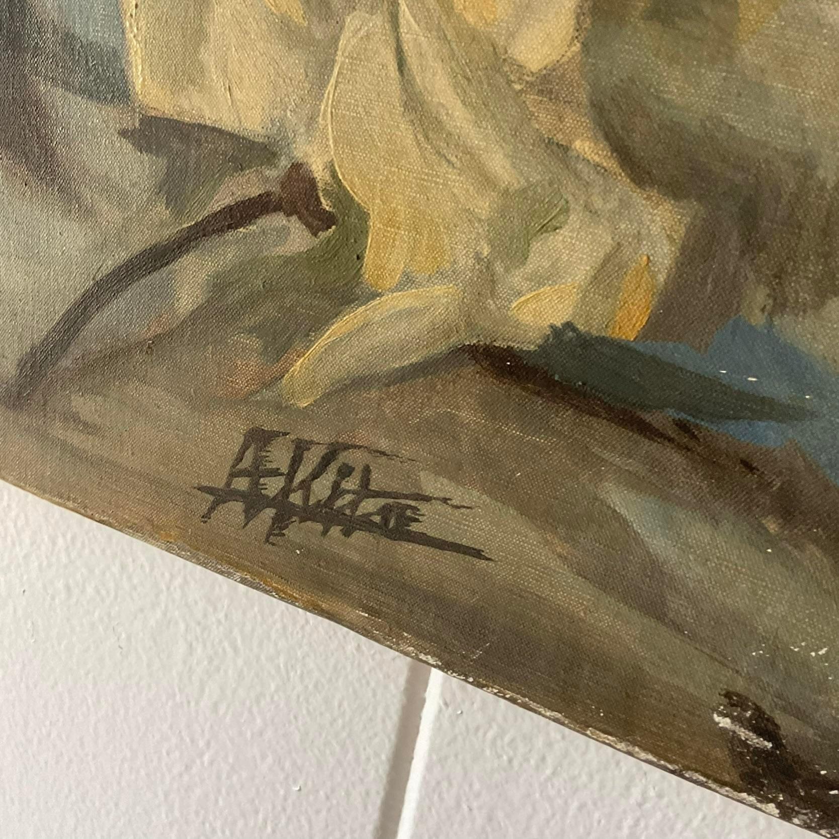Vintage Boho Signed Original Floral Oil Painting on Canvas In Good Condition For Sale In west palm beach, FL