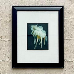 Vintage Boho Signed Original Horses Oil Painting on Board