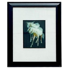 Retro Boho Signed Original Horses Oil Painting on Board