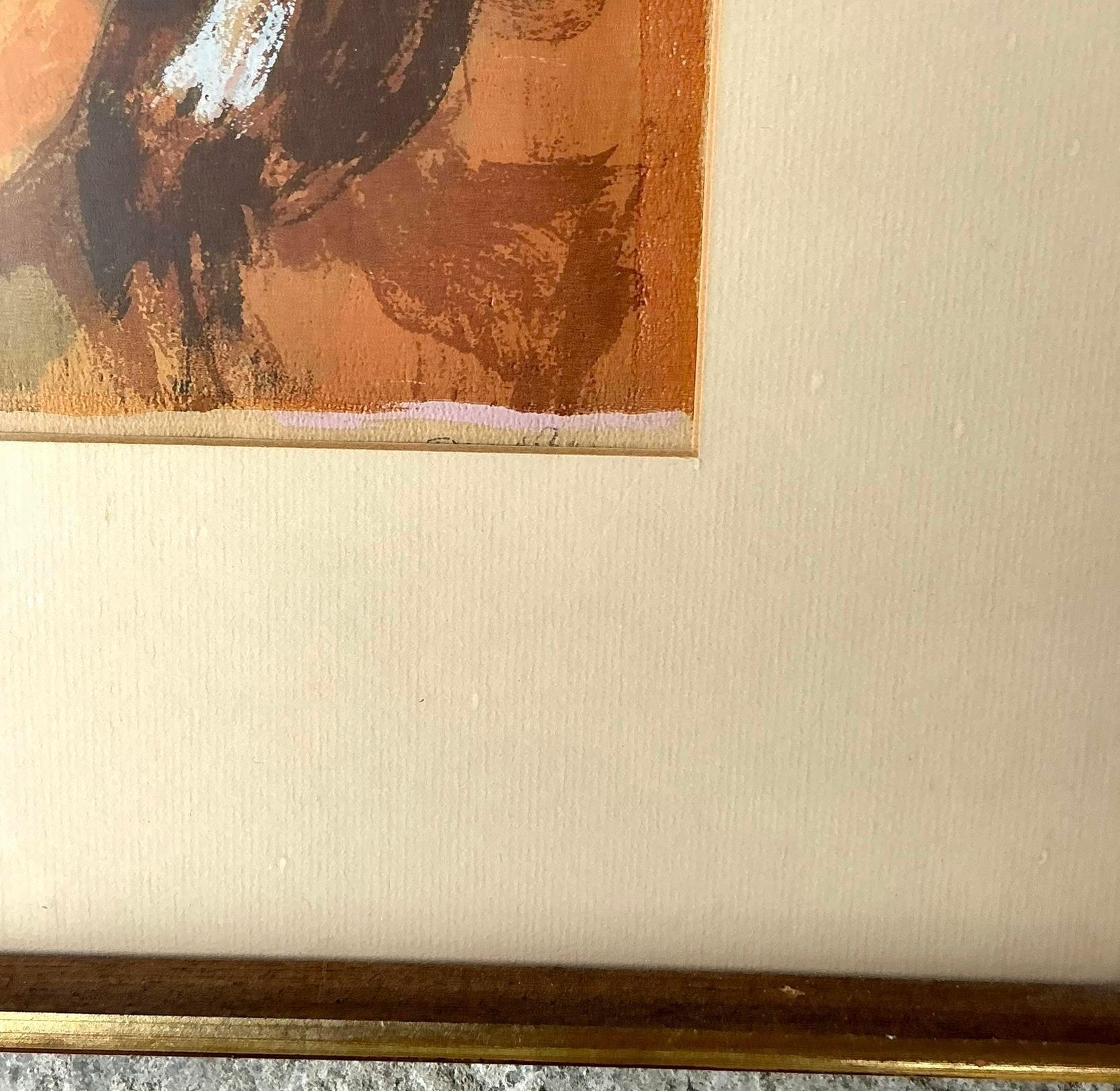 Vintage Boho Litografía original sobre papel firmada Moderno de mediados de siglo en venta