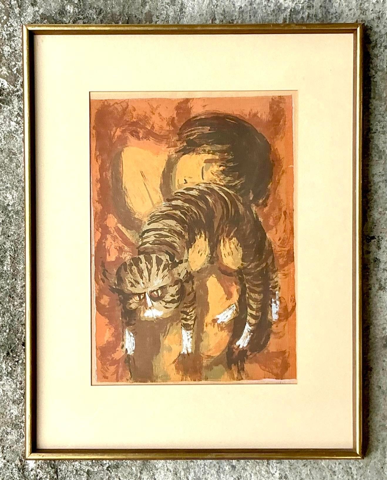 Vintage Boho Litografía original sobre papel firmada en Bueno estado para la venta en west palm beach, FL