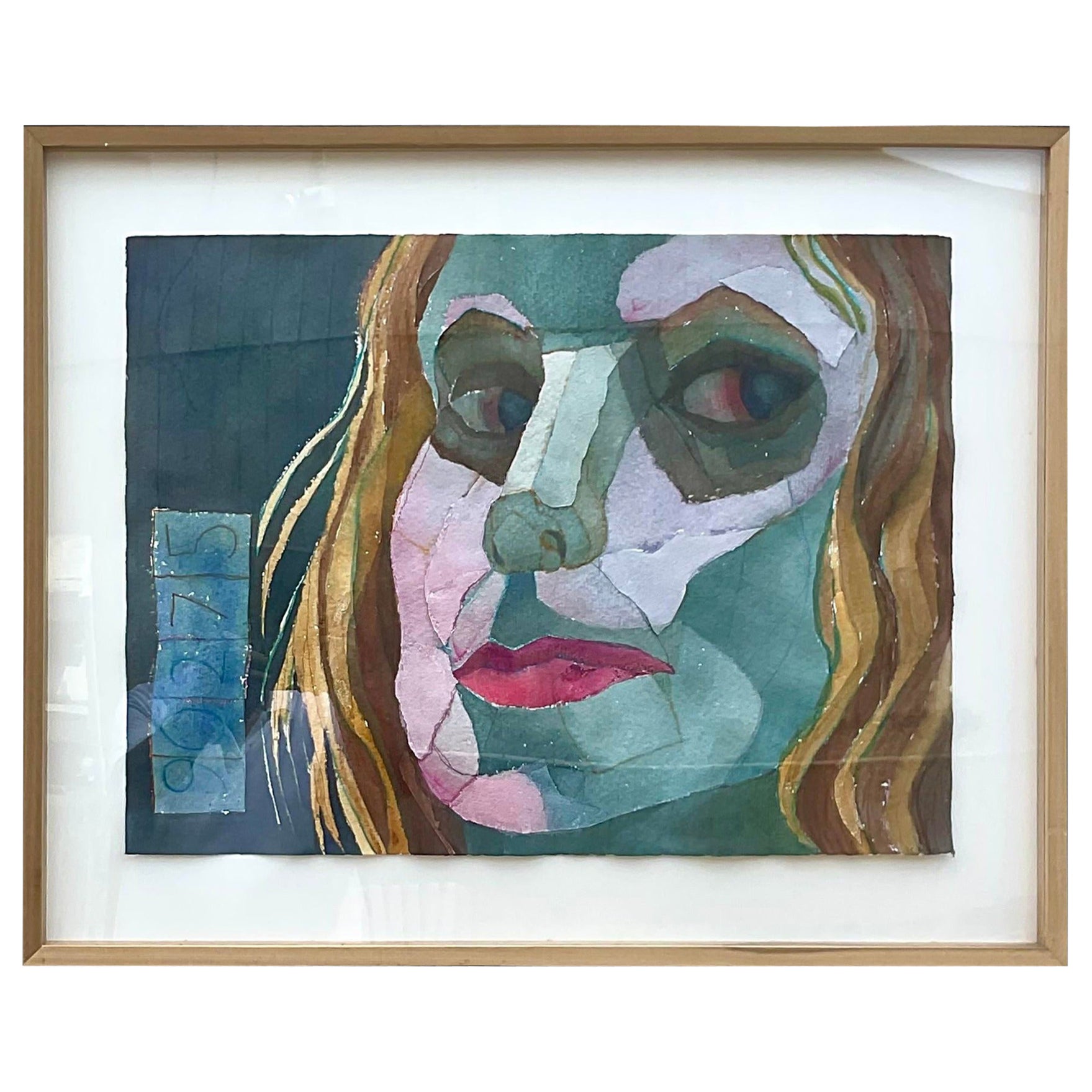 Peinture Vintage Boho Signée Original Mixed Media