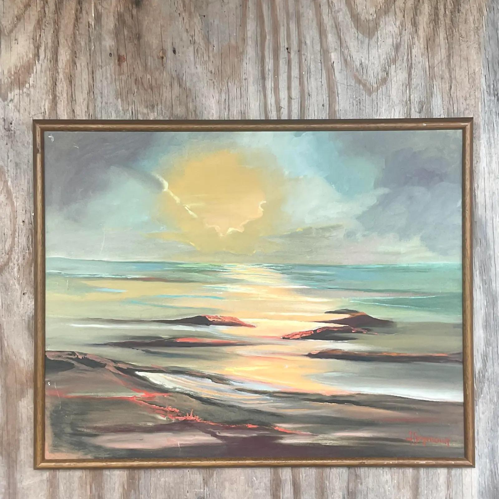 Vintage Boho Signed Original Oil Landscape on Canvas In Good Condition For Sale In west palm beach, FL