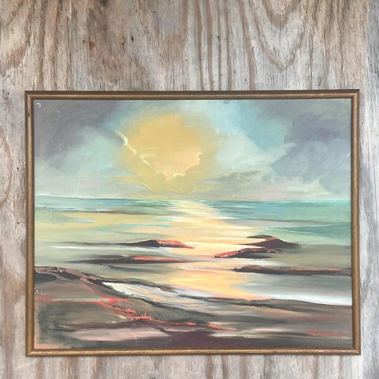 Vintage Boho Signed Original Oil Landscape on Canvas For Sale at 1stDibs