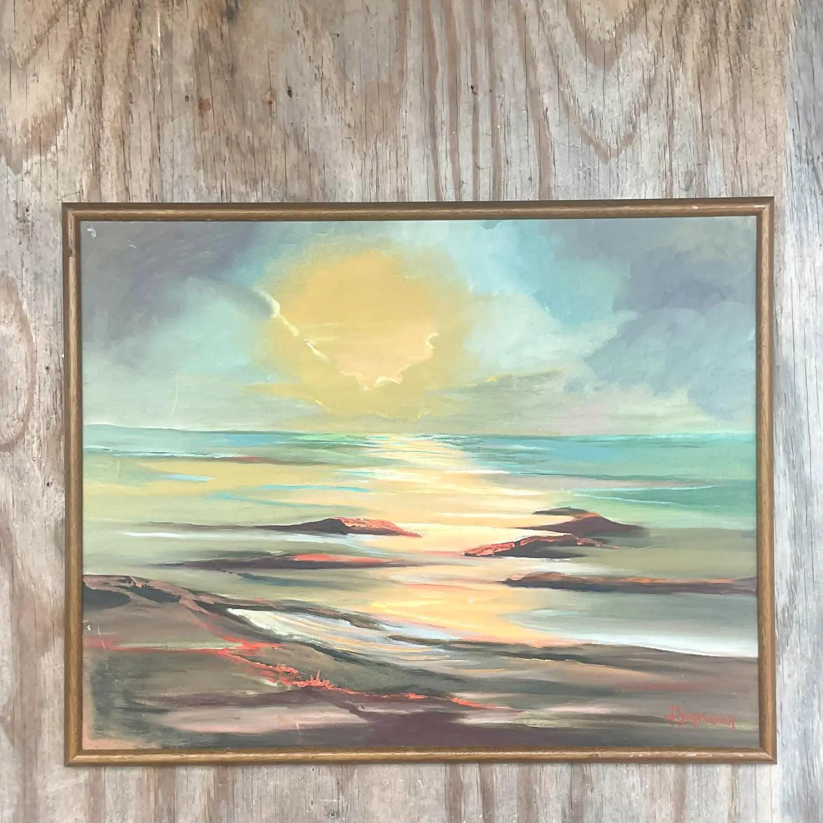 20th Century Vintage Boho Signed Original Oil Landscape on Canvas For Sale