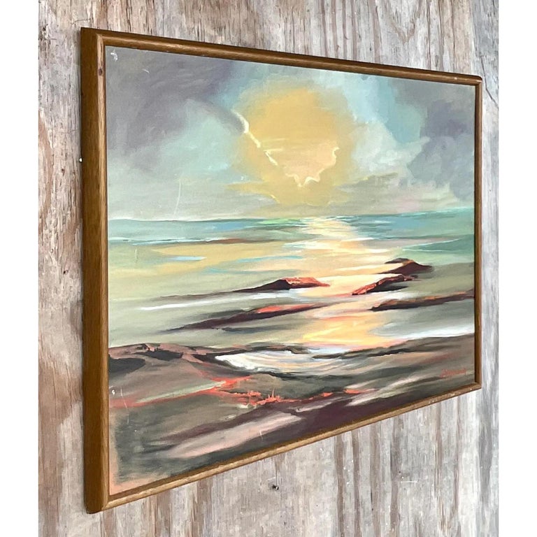 Vintage Boho Signed Original Oil Landscape on Canvas For Sale at 1stDibs