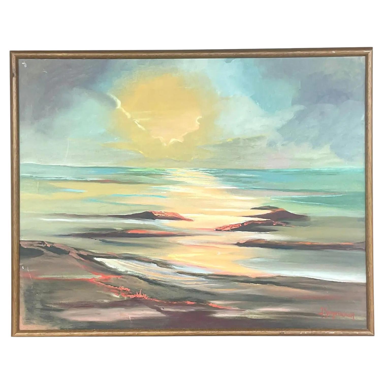 Vintage Boho Signed Original Oil Landscape on Canvas For Sale