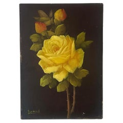 Huile sur toile vintage de rose signée Boho