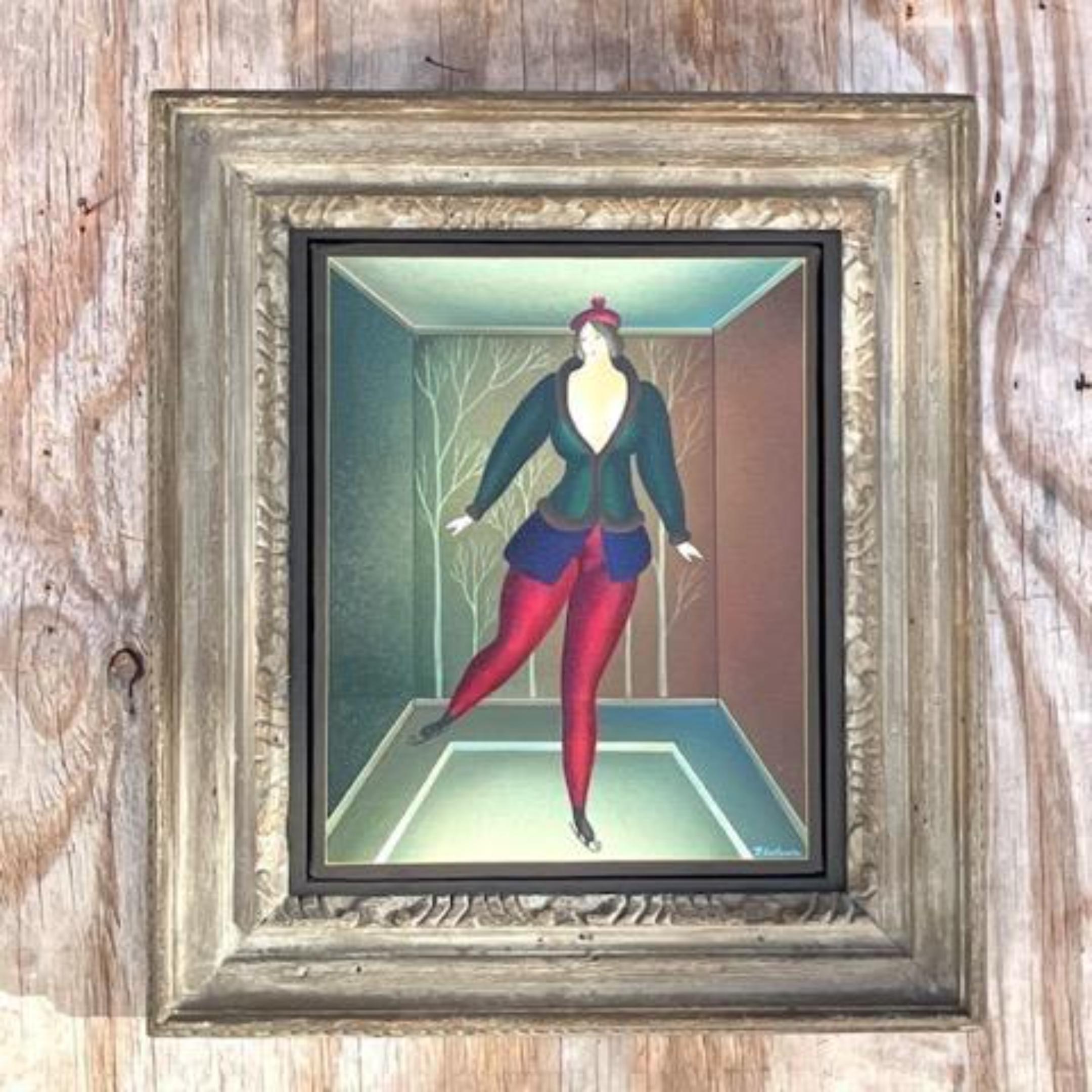 Vintage Boho Signed Original Oil Painting of Dancing Woman In Good Condition For Sale In west palm beach, FL