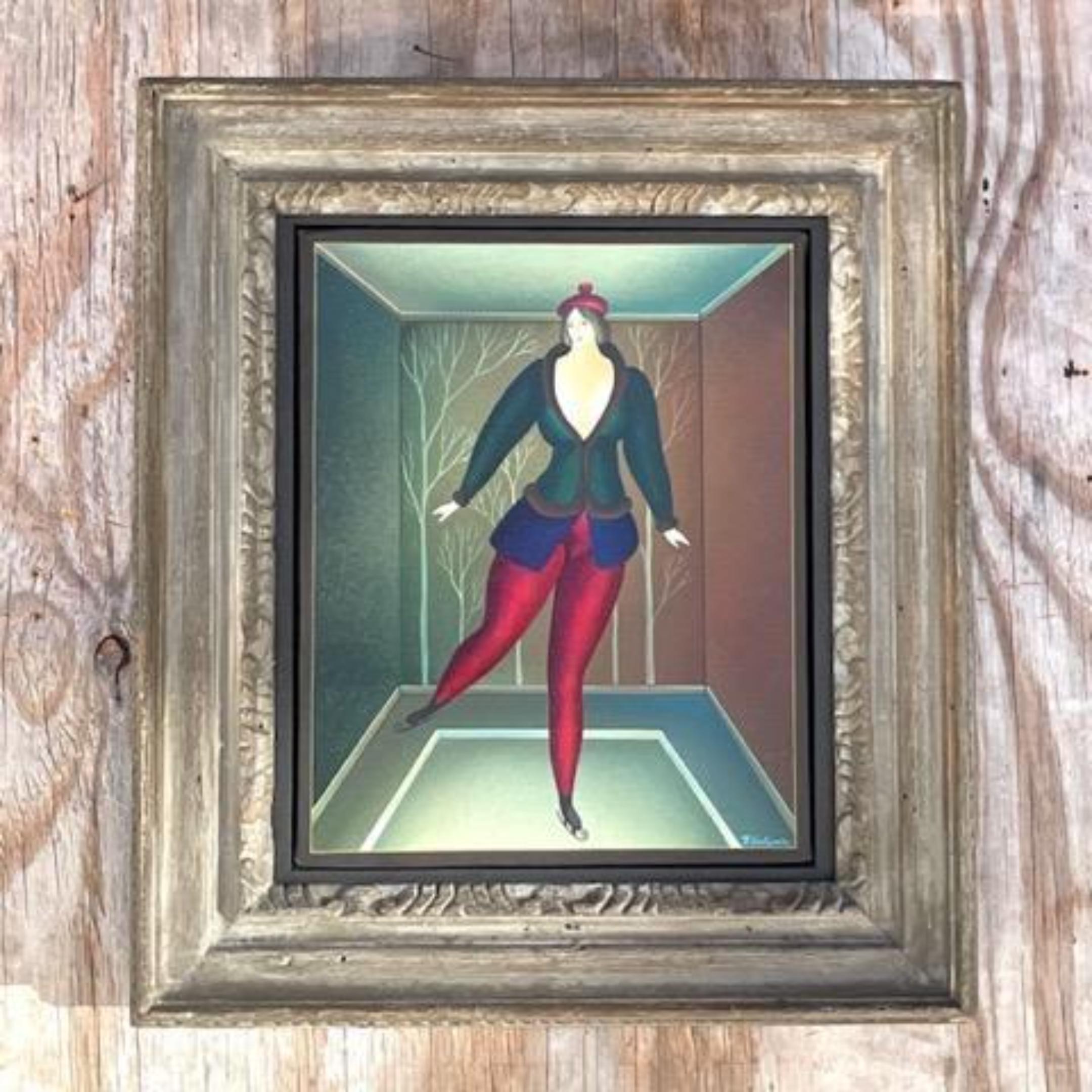 20th Century Vintage Boho Signed Original Oil Painting of Dancing Woman For Sale