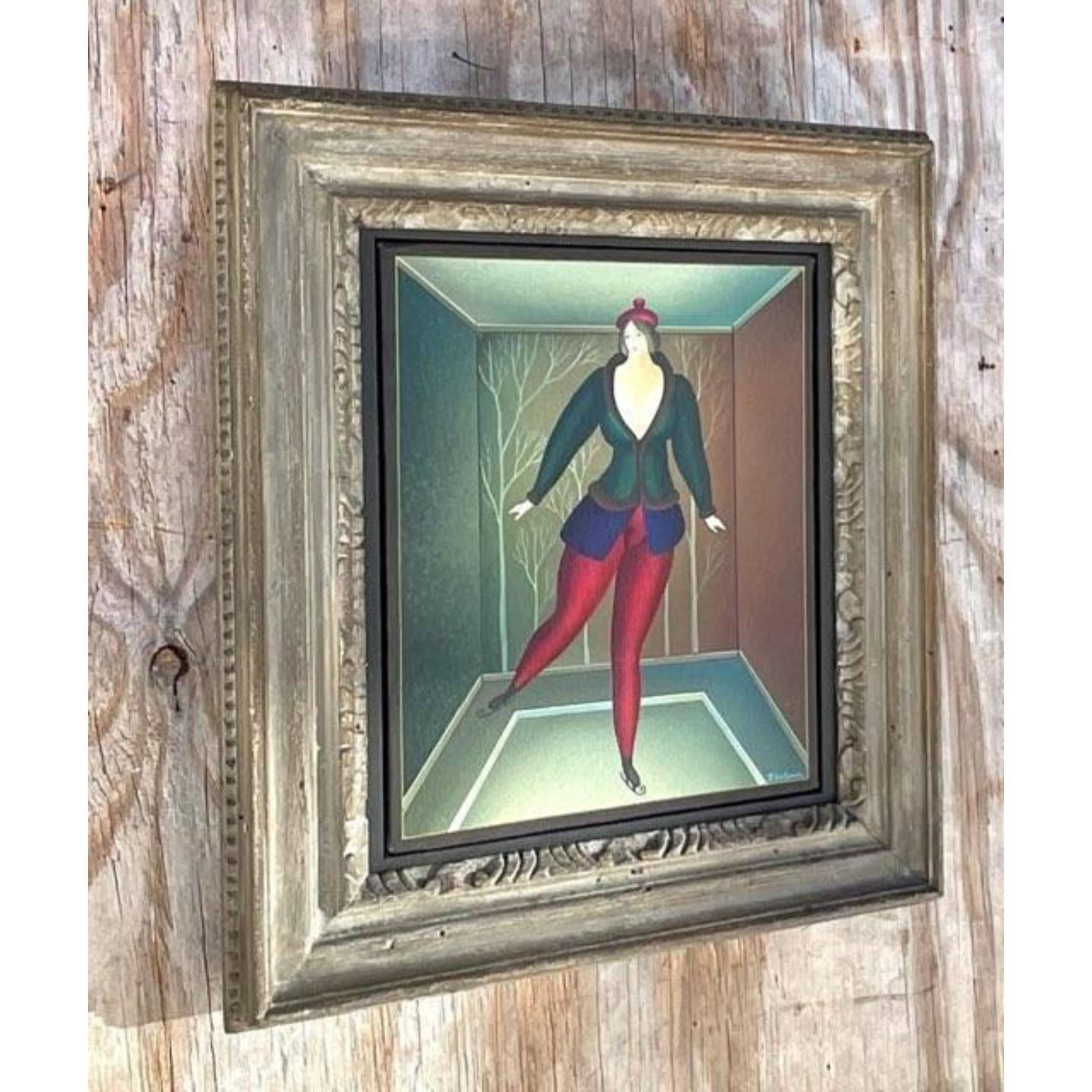 Canvas Vintage Boho Signed Original Oil Painting of Dancing Woman For Sale