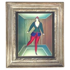 Vintage Boho, signiertes Original-Ölgemälde einer tanzenden Frau, Vintage