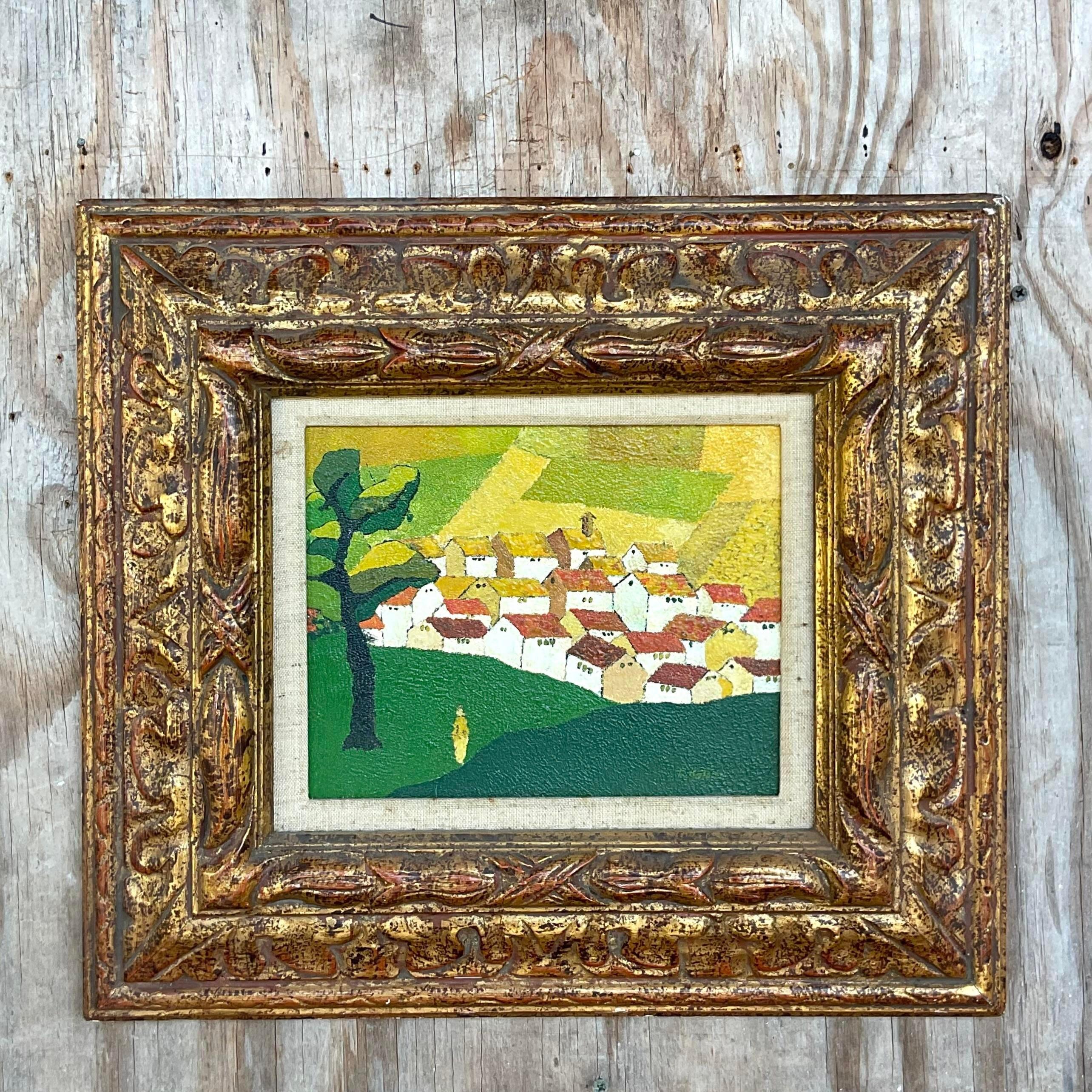 Vintage Boho Signed Original Oil Painting on Board For Sale at 1stDibs