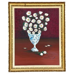 Vintage Boho Signed Original Oil Painting on Canvas of Daisies