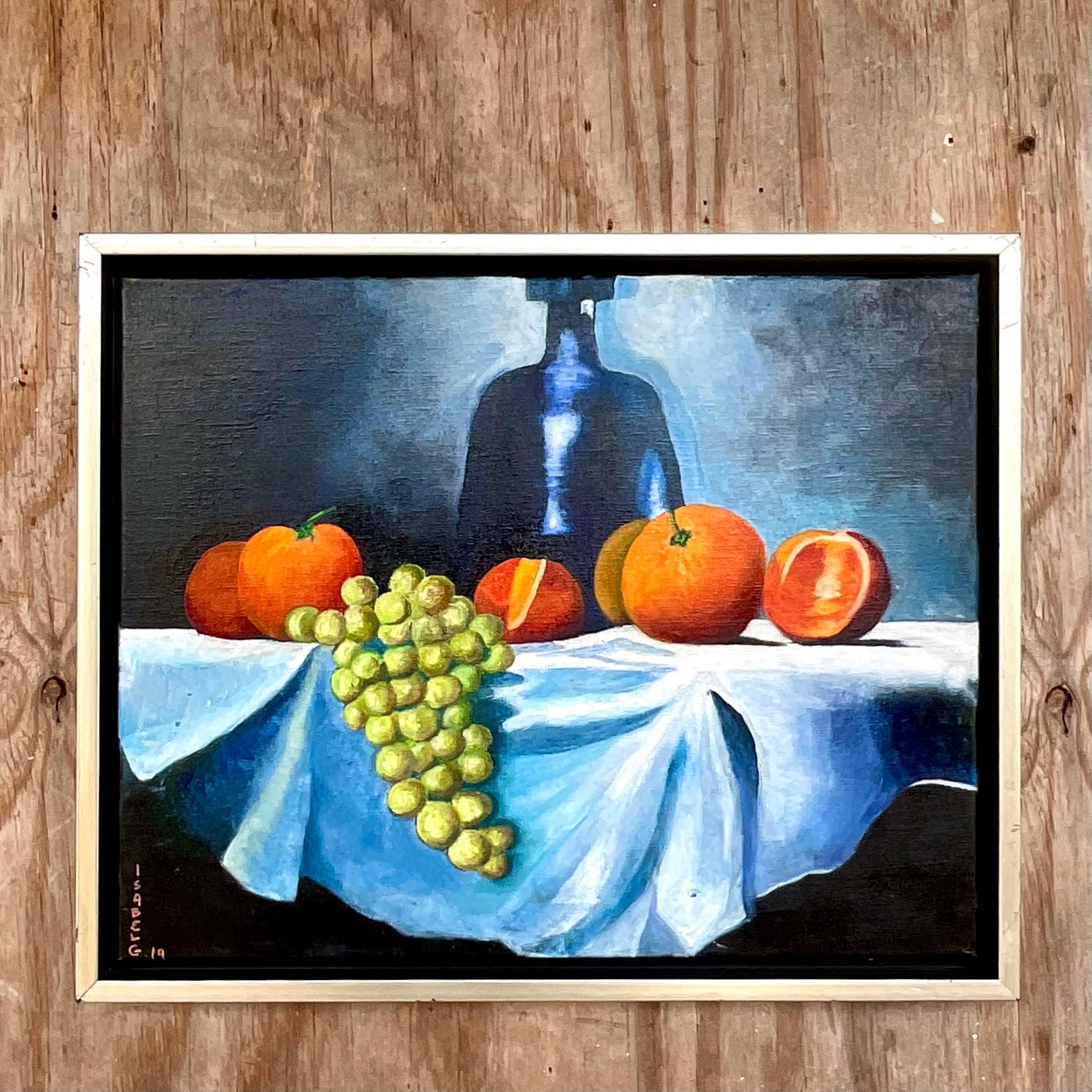 American Vintage Boho Signed Original Oil Painting Still Life on Canvas For Sale