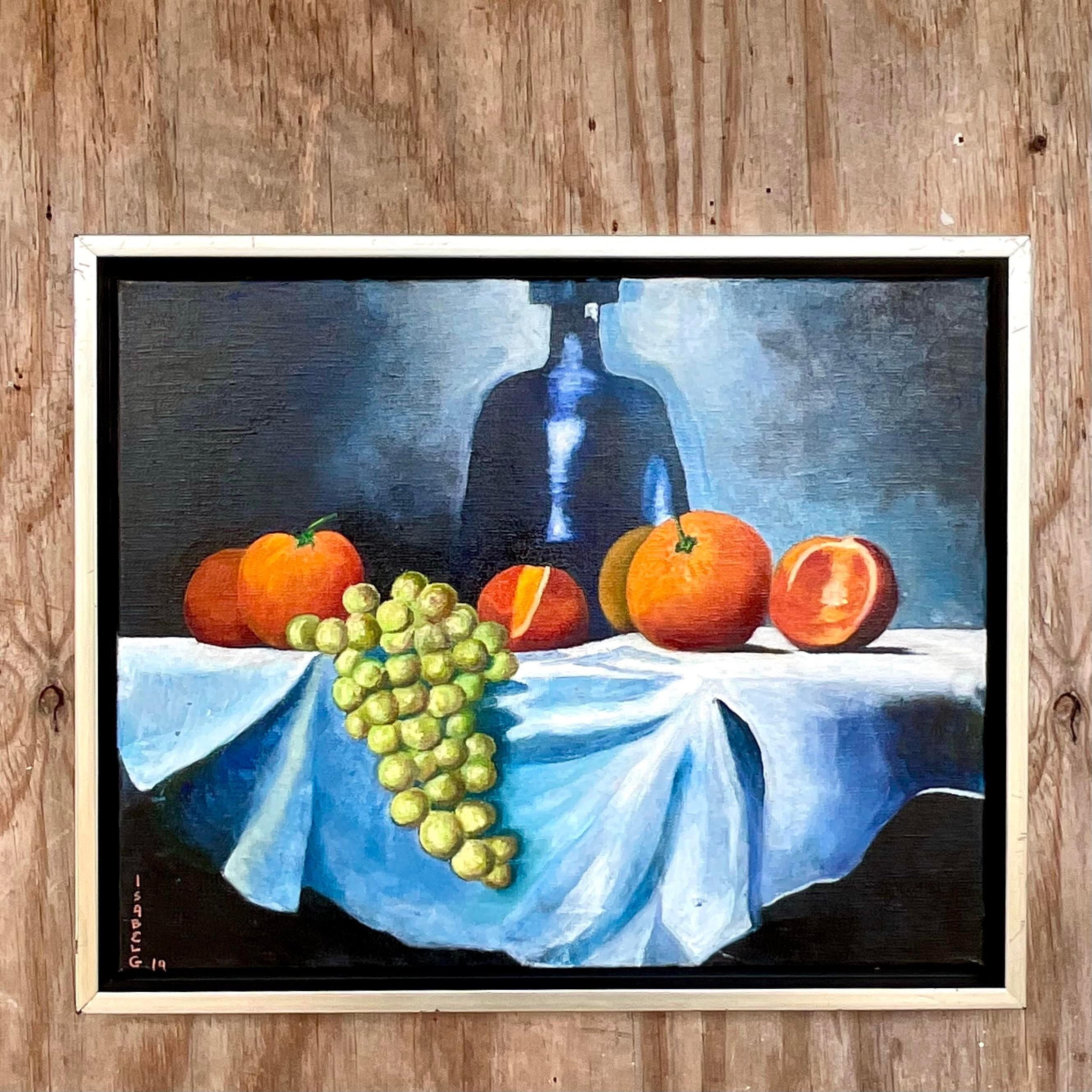 Vintage Boho Signed Original Oil Painting Still Life on Canvas In Good Condition For Sale In west palm beach, FL