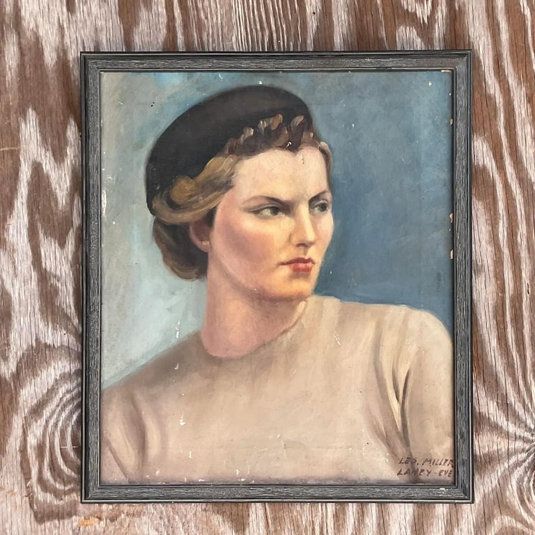 Vintage Boho Signed Original Oil Portrait For Sale at 1stDibs