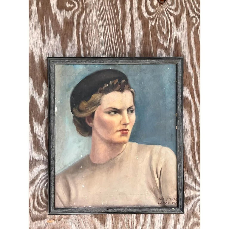 Vintage Boho Signed Original Oil Portrait For Sale at 1stDibs