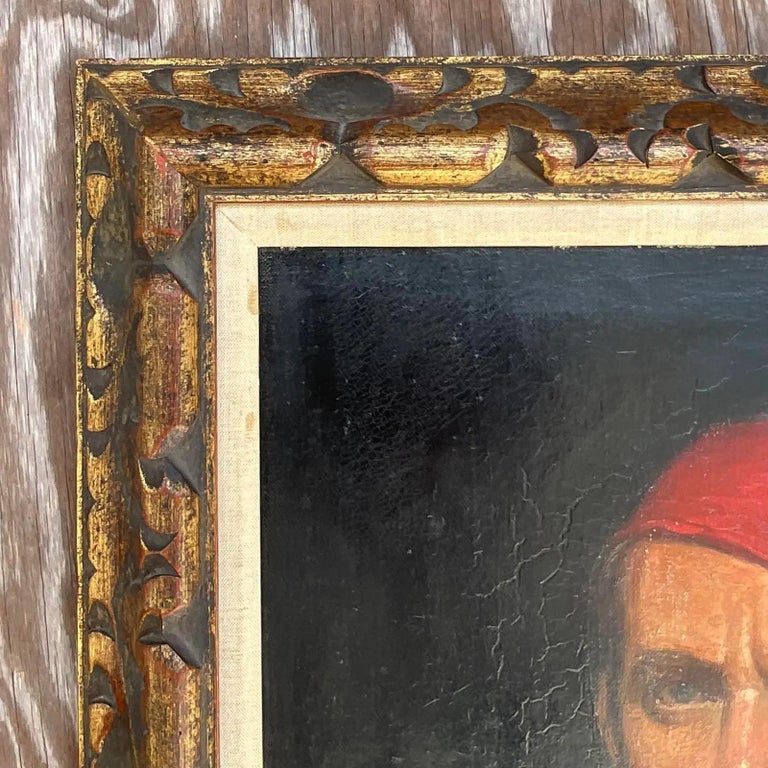 Vintage Boho Signed Original Oil Portrait on Canvas For Sale at 1stDibs