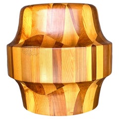 Vintage Boho Signed Patchwork Wood Vase