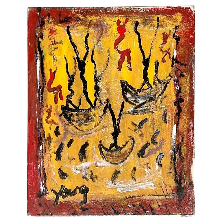 Peur Vis Vintage Boho Signed Purvis Young Original Oil on Canvas For Sale at 1stDibs
