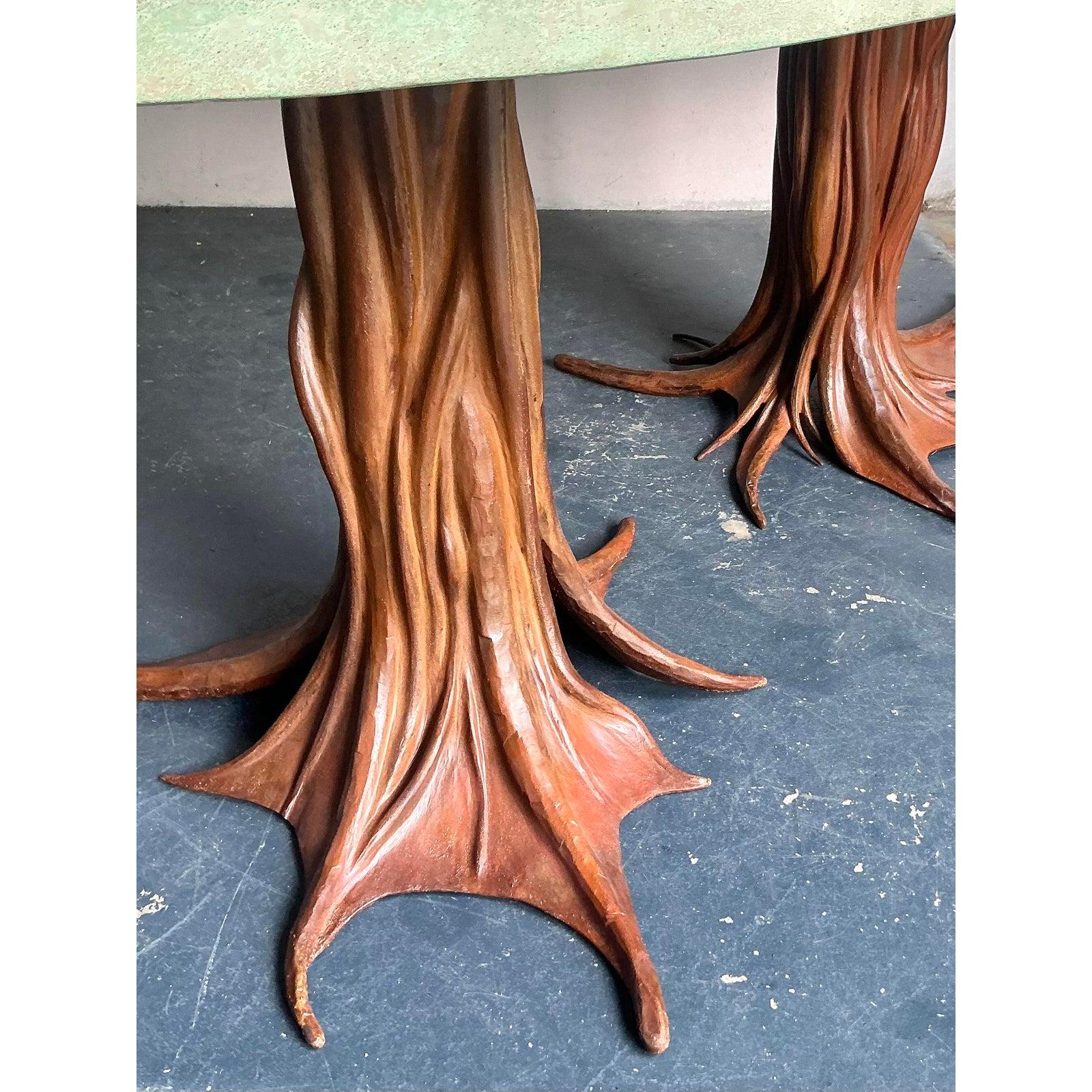 Vintage Boho Signed R. Kelly Cast Bronze Faux Bois Dining Table For Sale 4