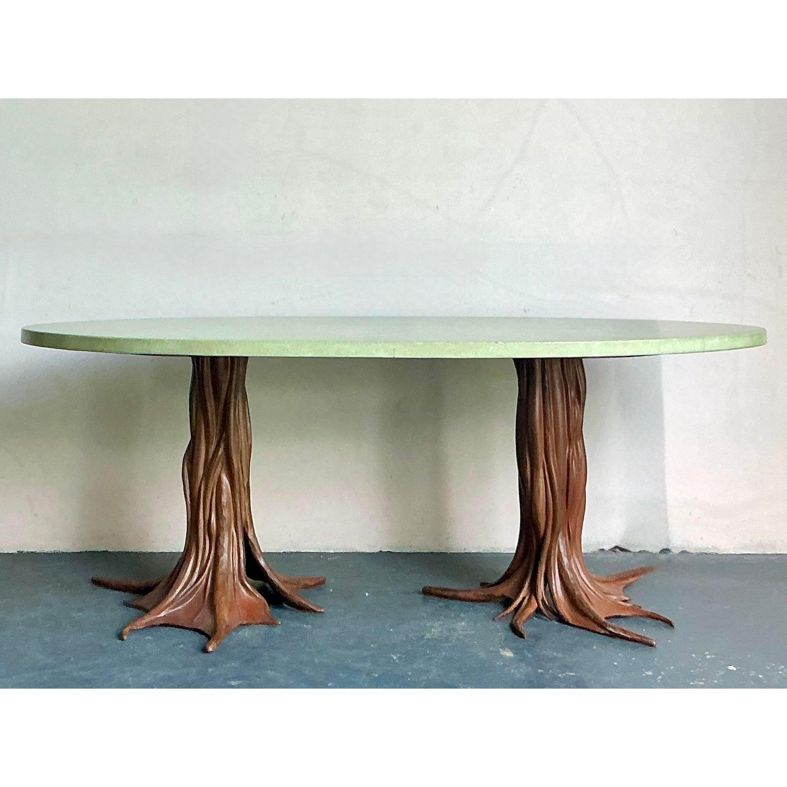 Vintage Boho Signed R. Kelly Cast Bronze Faux Bois Dining Table For Sale 5