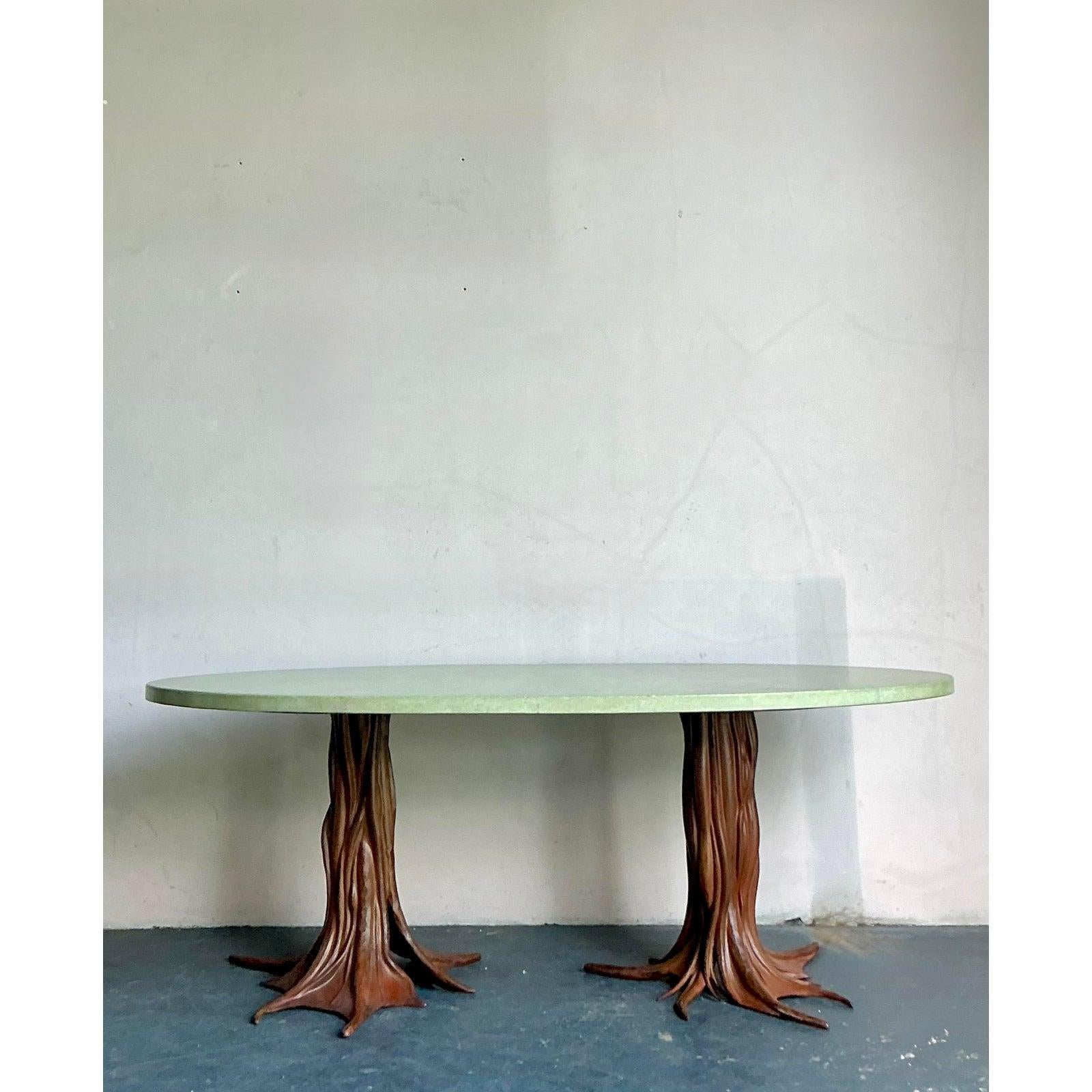 Vintage Boho Signed R. Kelly Cast Bronze Faux Bois Dining Table For Sale 6