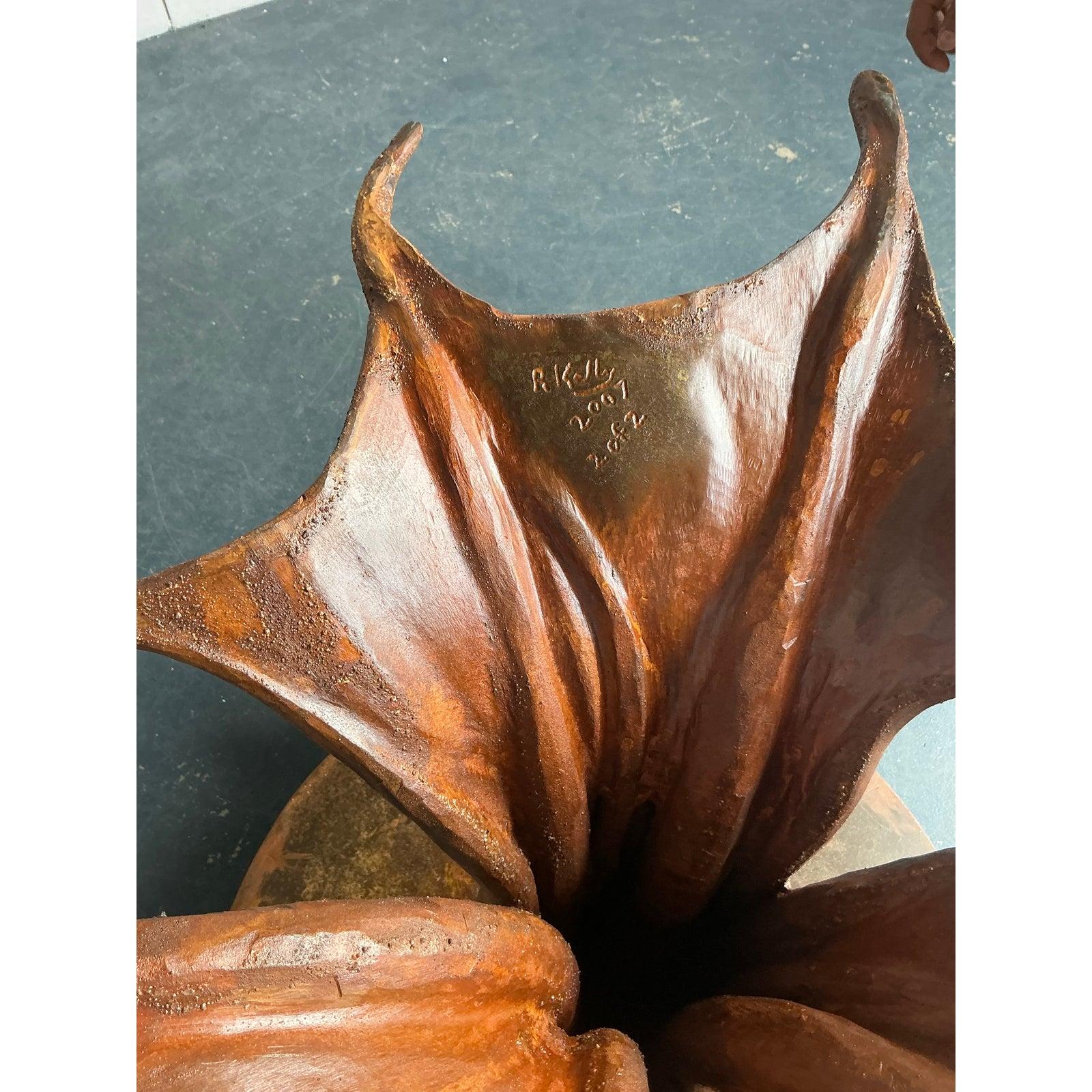 American Vintage Boho Signed R. Kelly Cast Bronze Faux Bois Dining Table For Sale