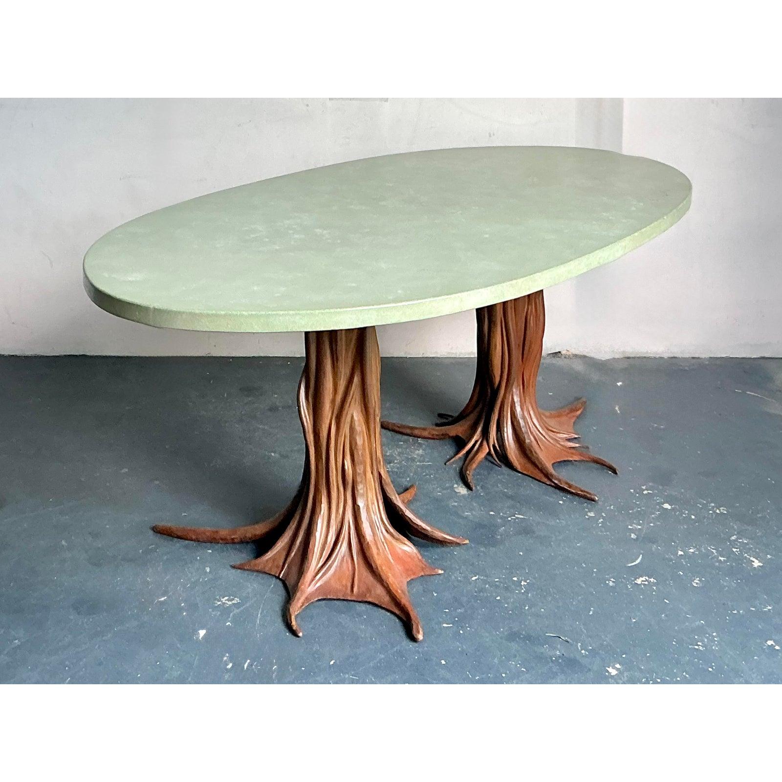 Contemporary Vintage Boho Signed R. Kelly Cast Bronze Faux Bois Dining Table For Sale