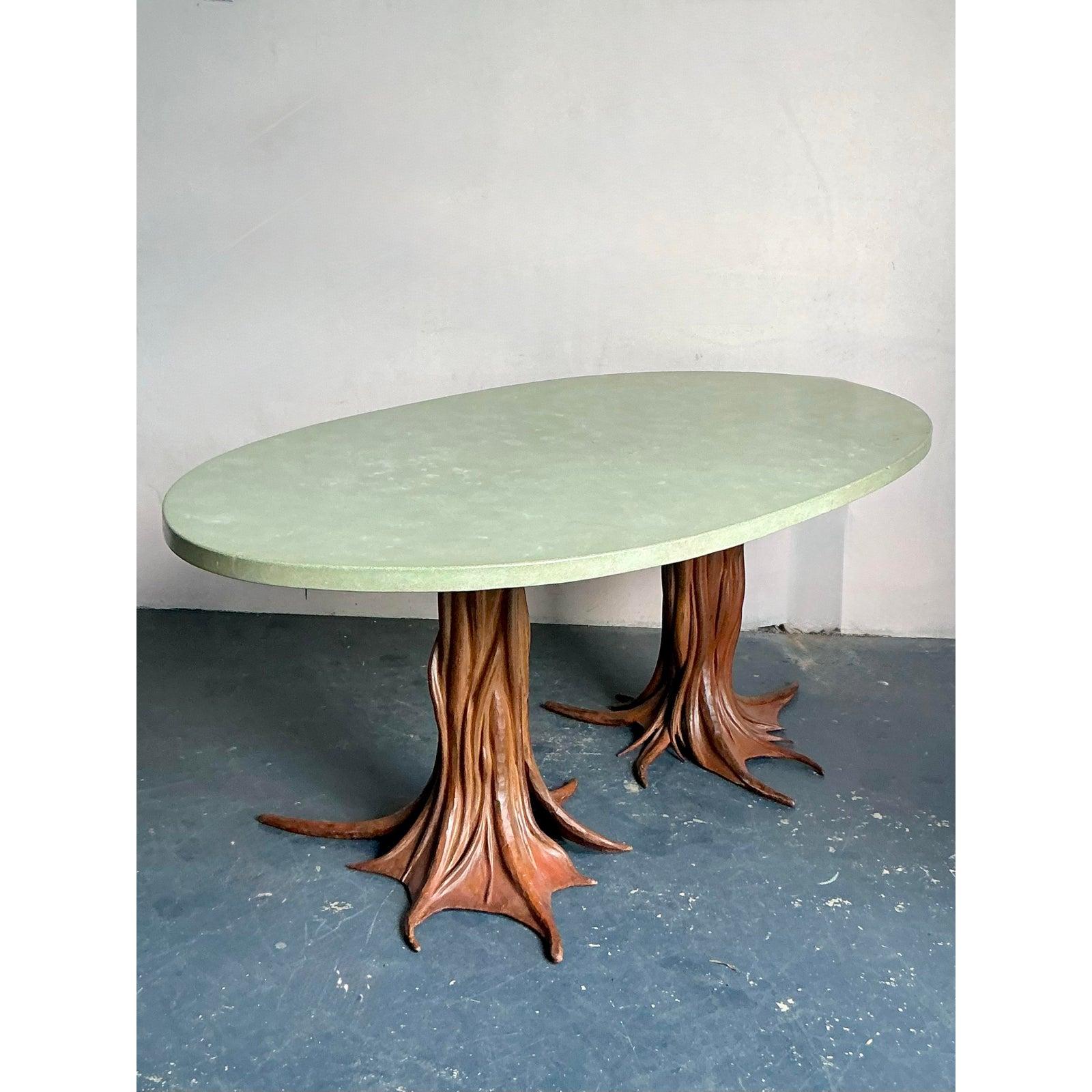 Vintage Boho Signed R. Kelly Cast Bronze Faux Bois Dining Table For Sale 1