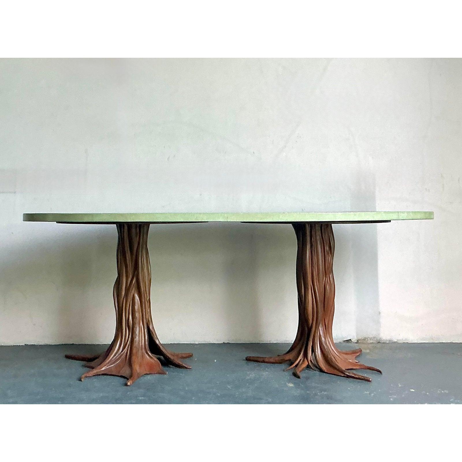 Vintage Boho Signed R. Kelly Cast Bronze Faux Bois Dining Table For Sale 2