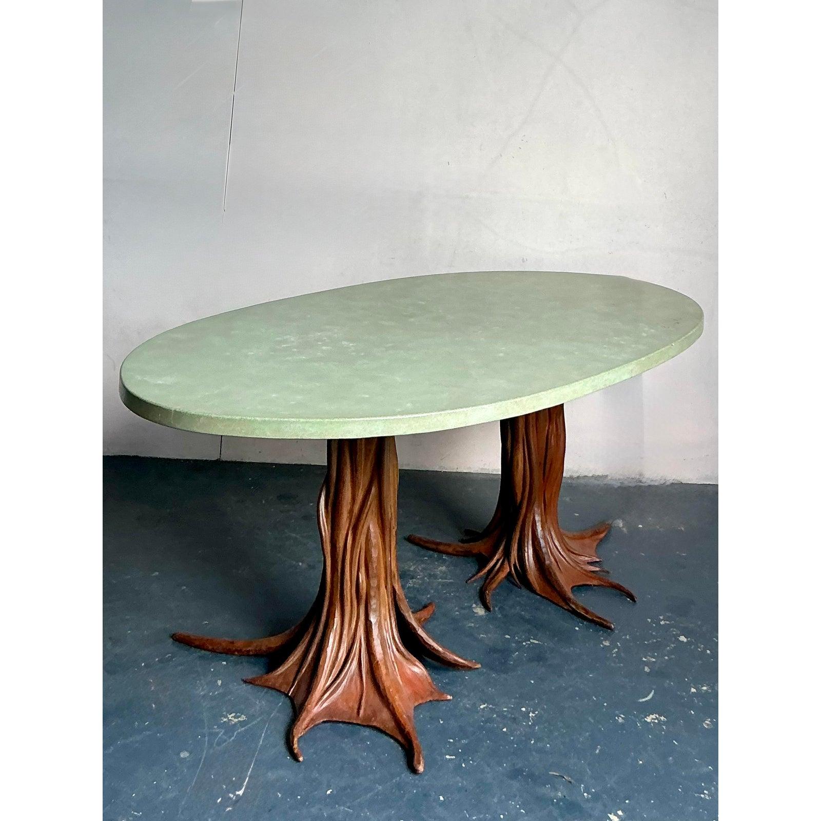 Vintage Boho Signed R. Kelly Cast Bronze Faux Bois Dining Table For Sale 3