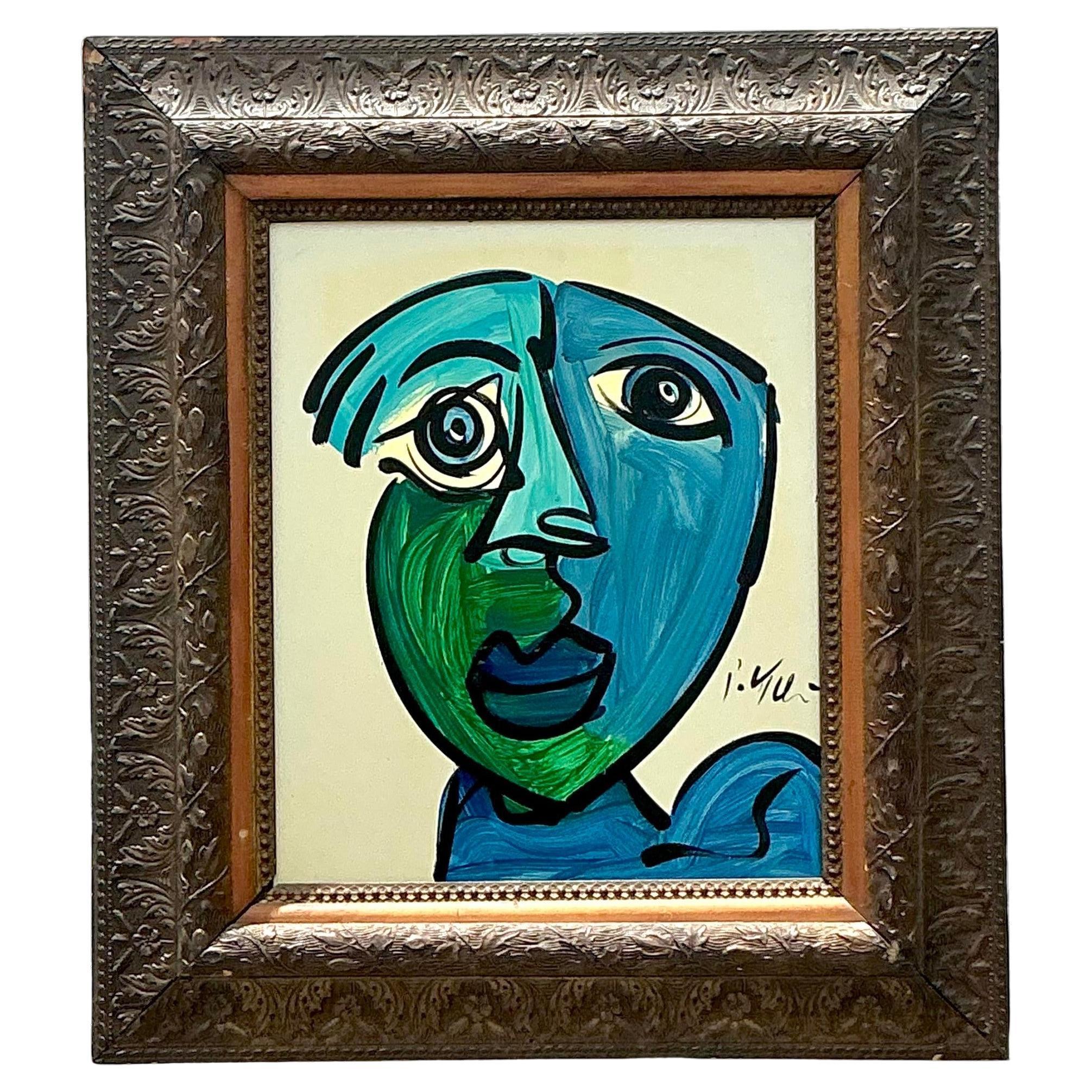 Vintage Boho Signed Robert Kiel Original Oil Painting on Glass