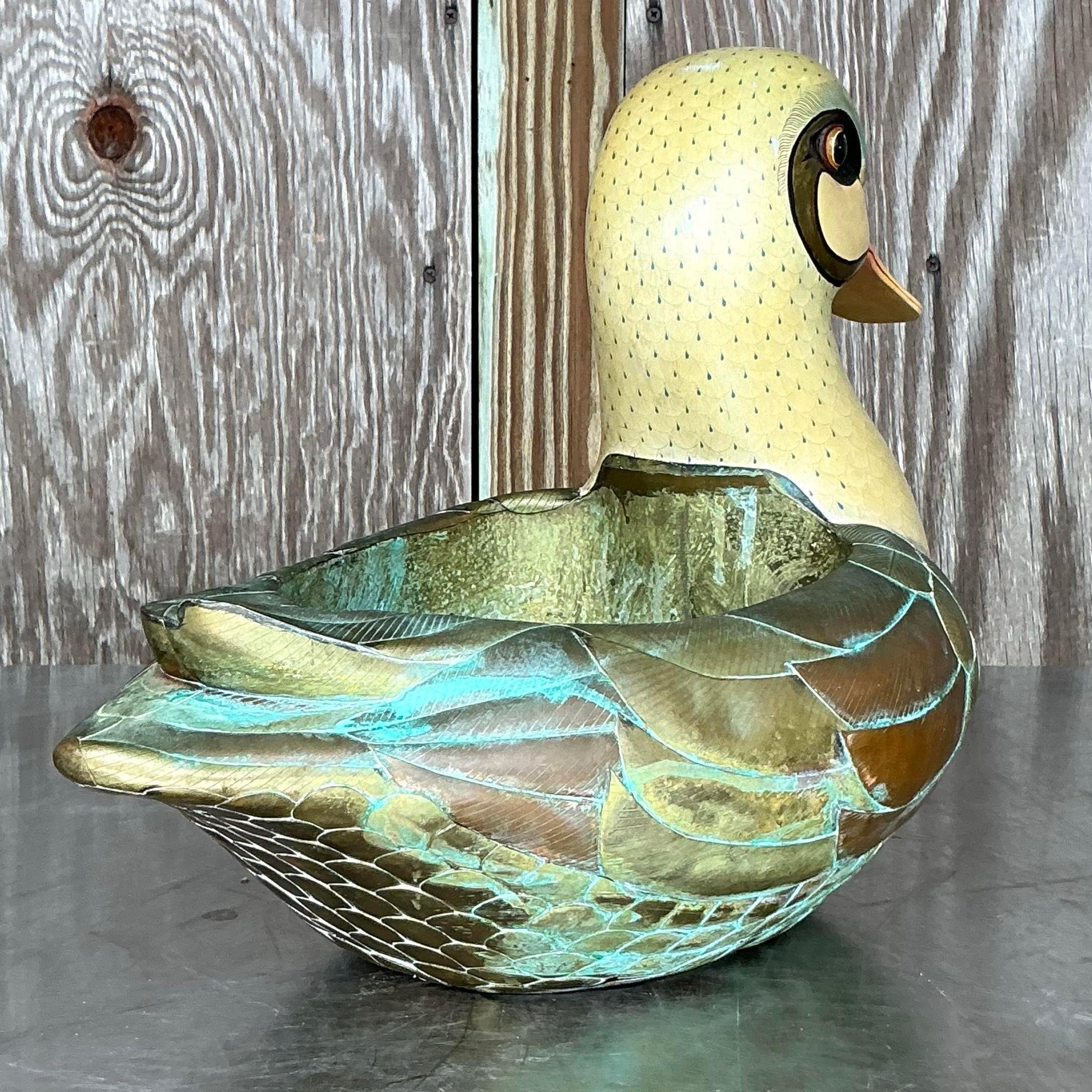 Mexican Vintage Boho Signed Sergio Bustamante Duck Planter For Sale