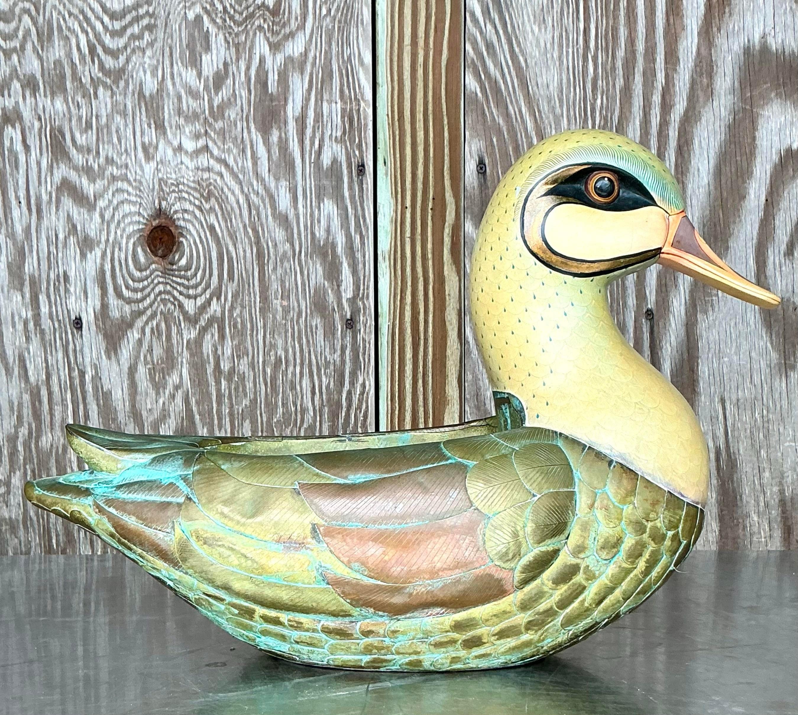 20th Century Vintage Boho Signed Sergio Bustamante Duck Planter For Sale