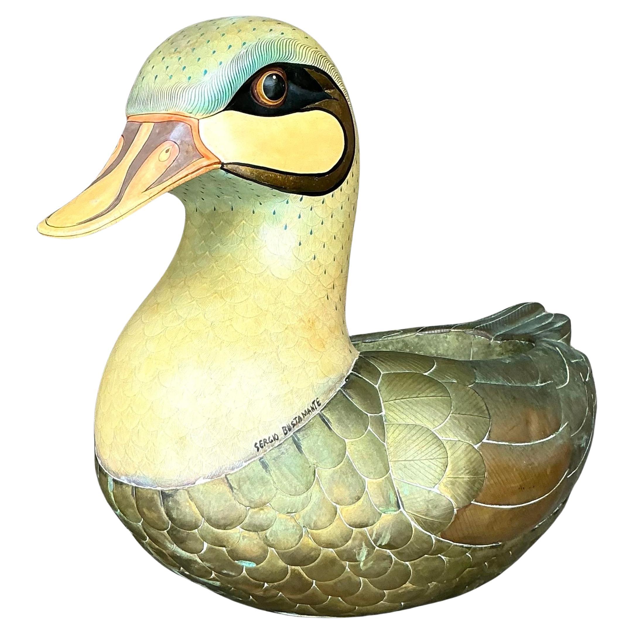 Jardinière de canard vintage Boho signée Sergio Bustamante