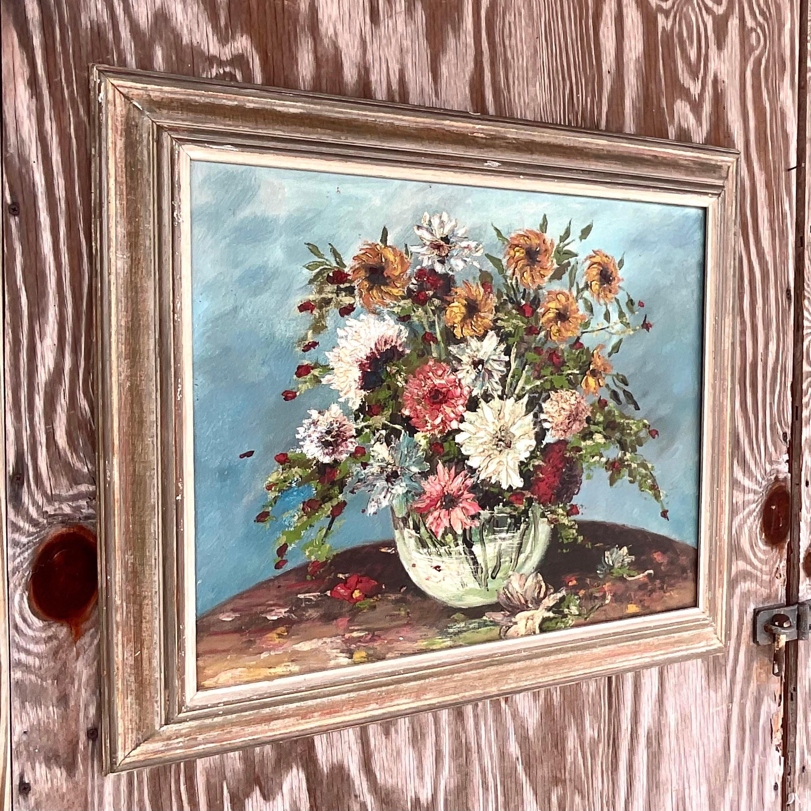 American Vintage Boho Signed Signed Original Oil Painting on Canvas For Sale