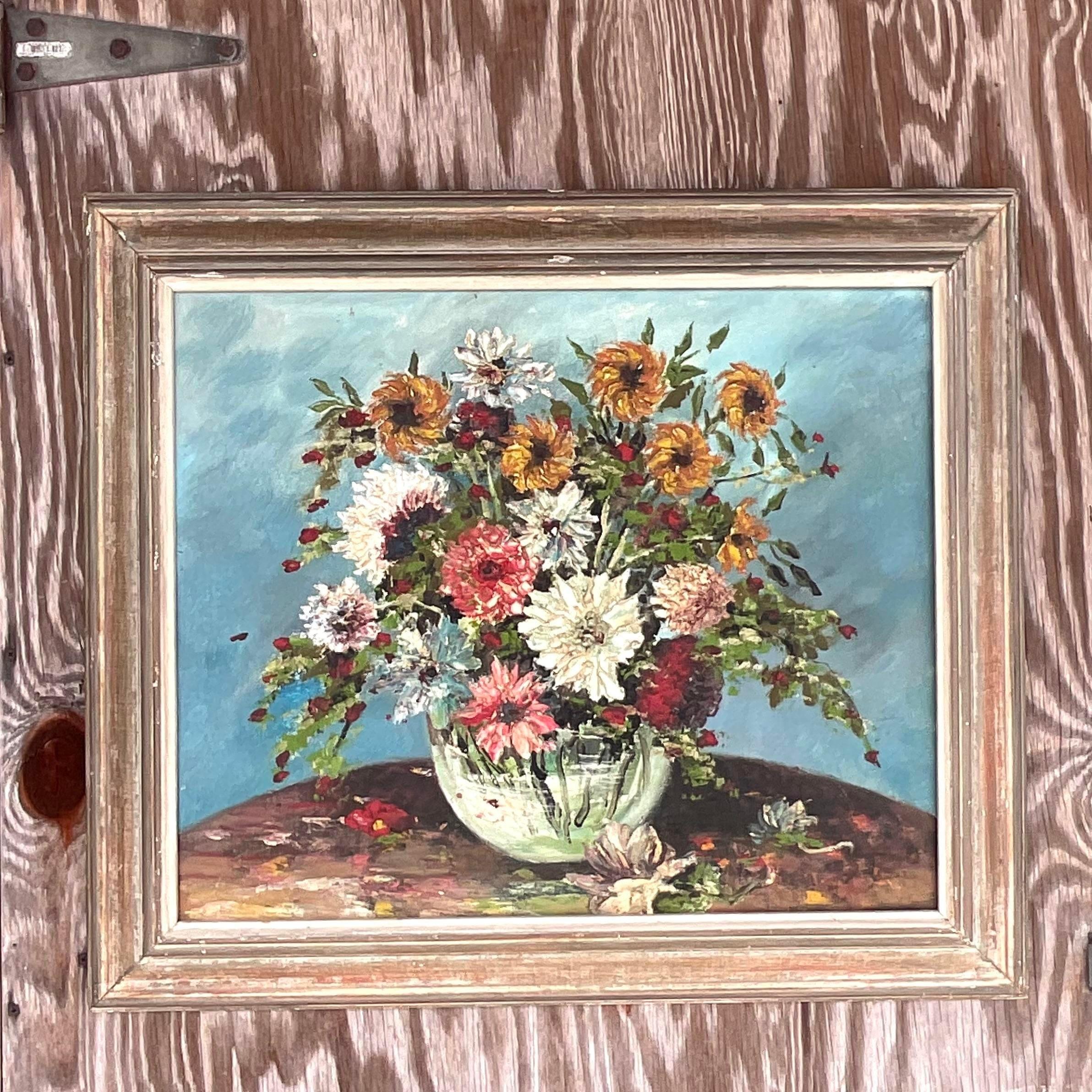 Vintage Boho Signed Signed Original Oil Painting on Canvas In Good Condition For Sale In west palm beach, FL