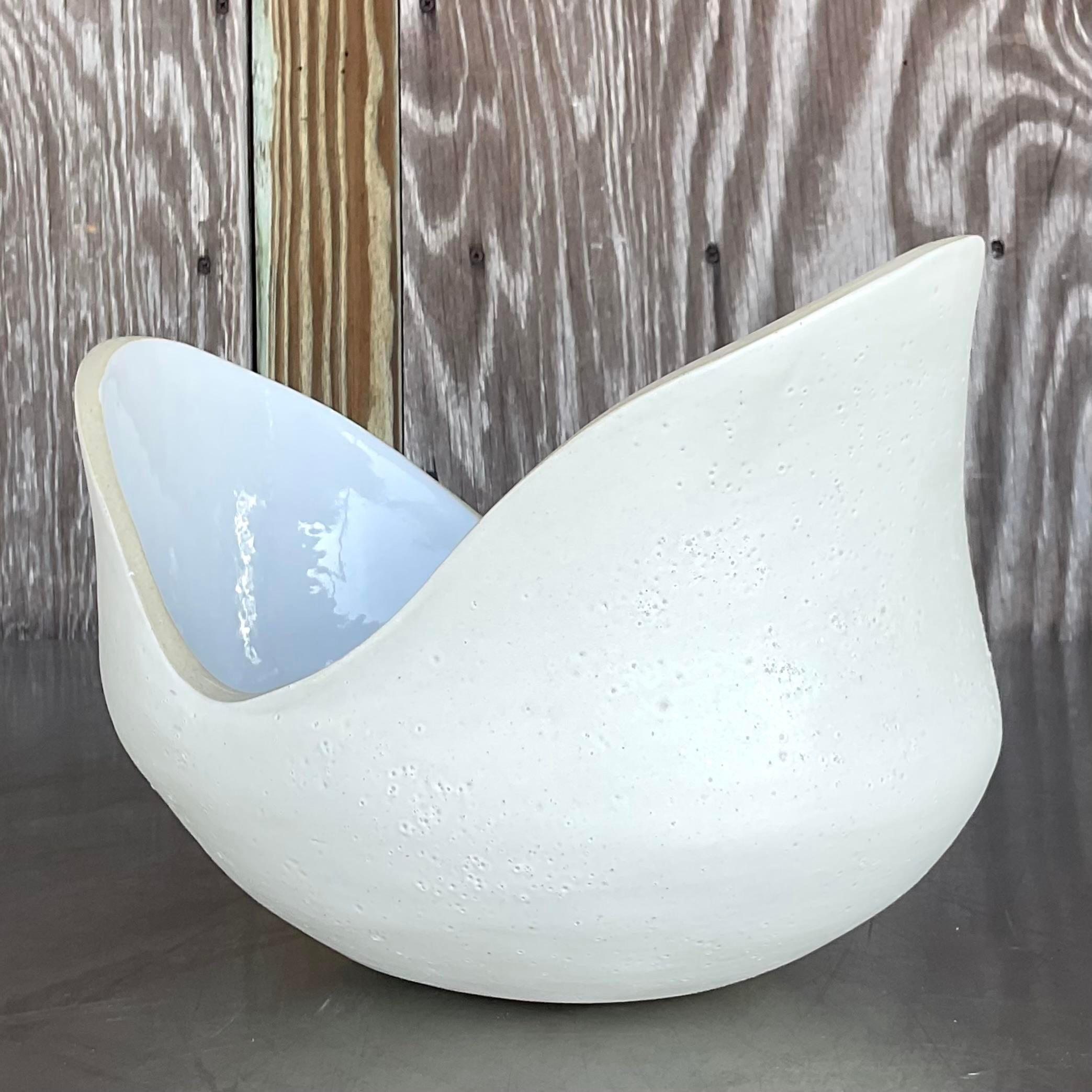 Vintage Boho Signed Slab Built Biomorphic Bowl In Good Condition For Sale In west palm beach, FL