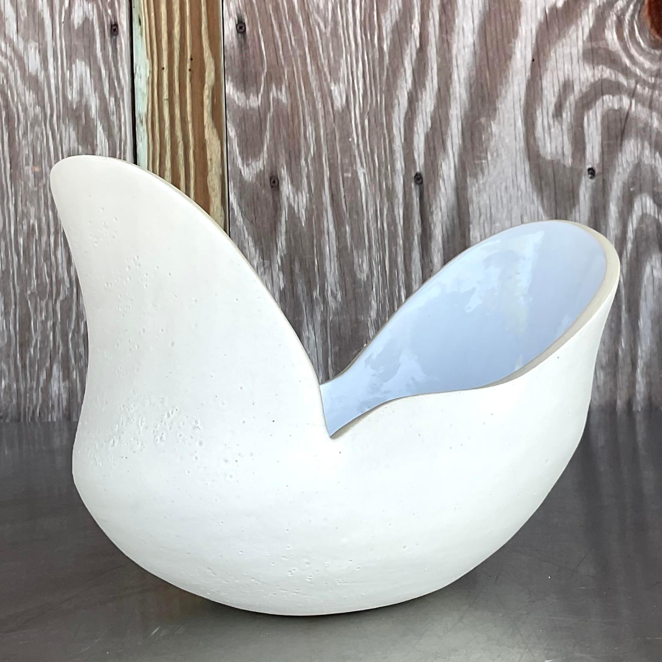 XXIe siècle et contemporain Vintage Boho Signed Slab Built Biomorphic Bowl en vente