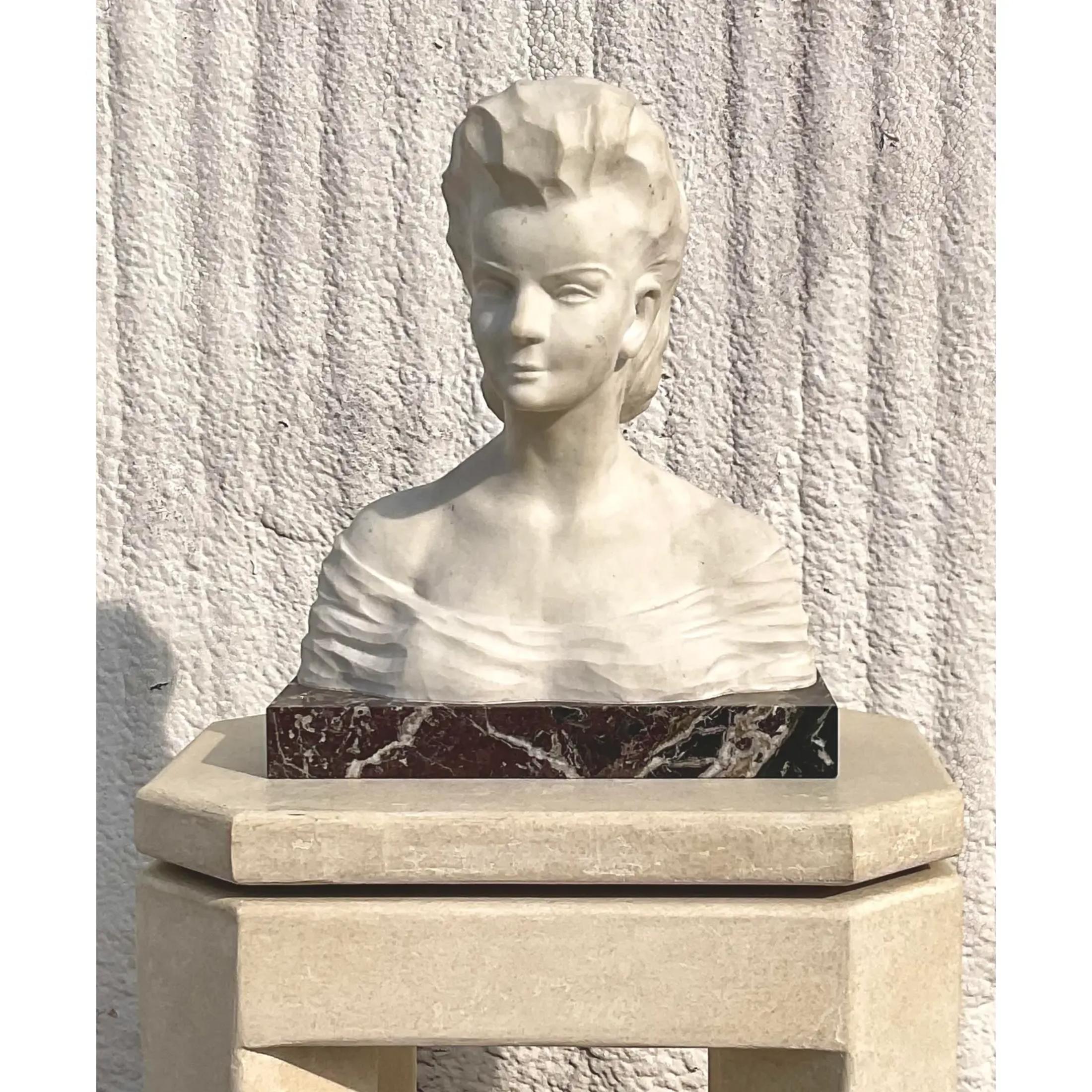 Vintage Boho Signed Stone Bust of Female For Sale 6