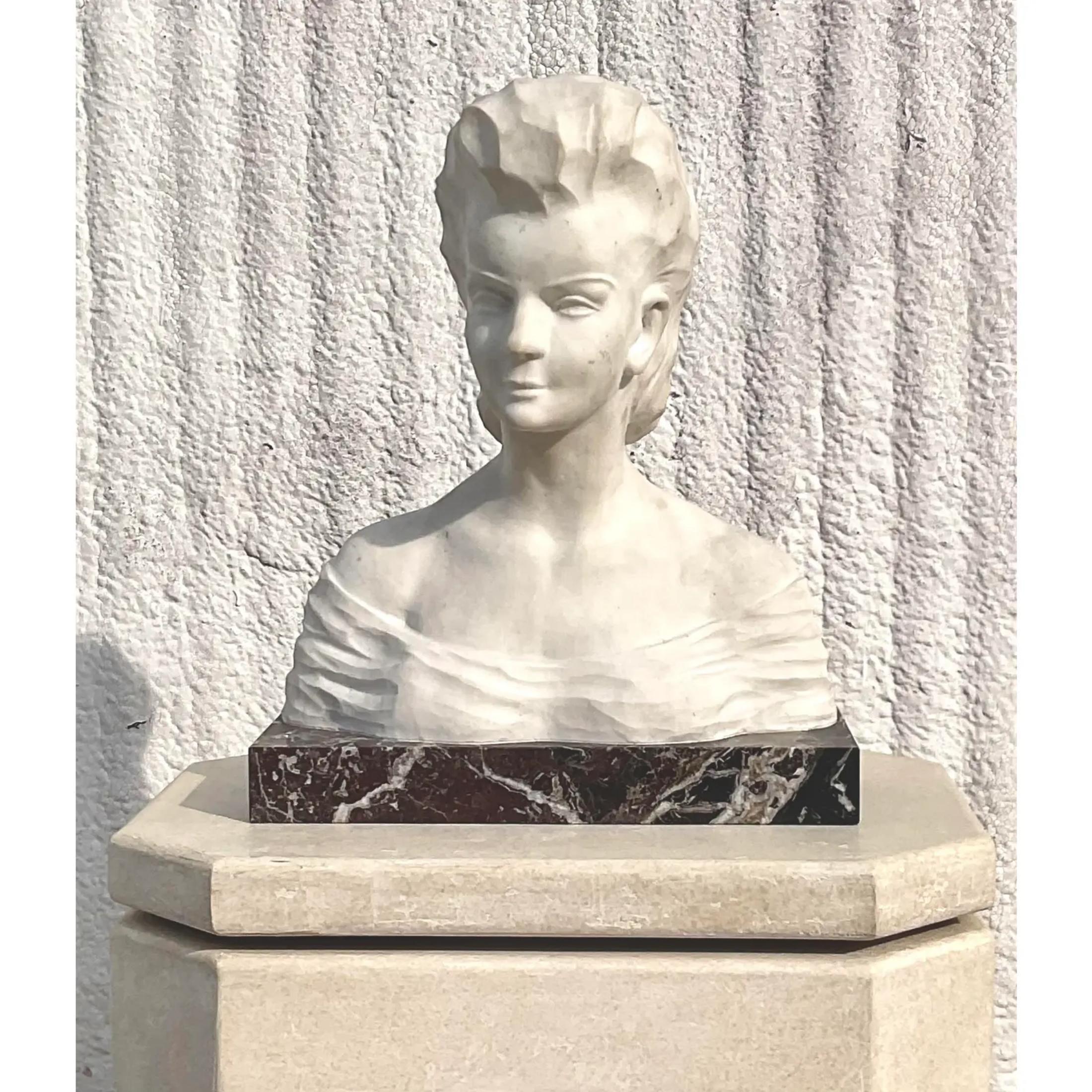 Bohemian Vintage Boho Signed Stone Bust of Female For Sale