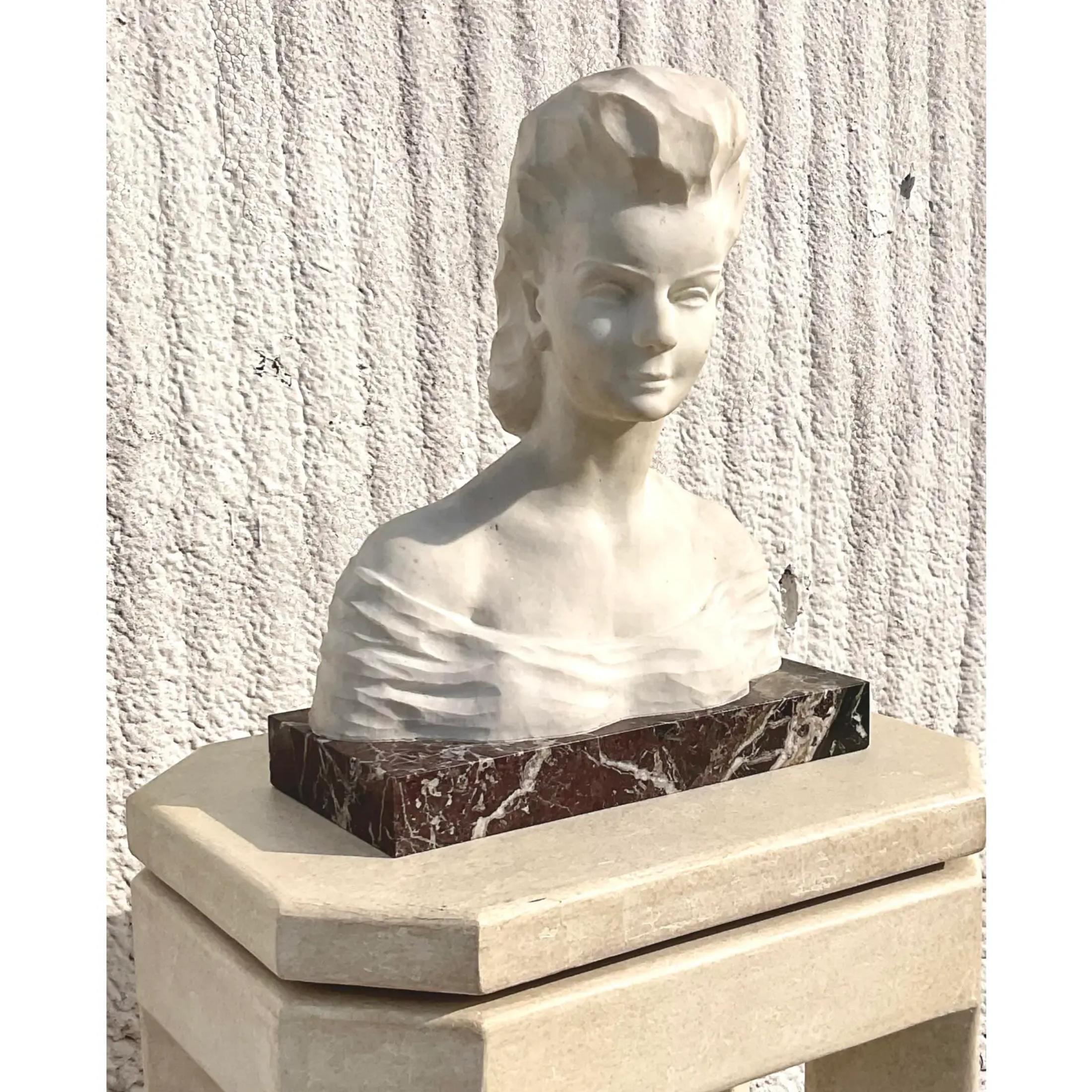 Vintage Boho Signed Stone Bust of Female For Sale 1