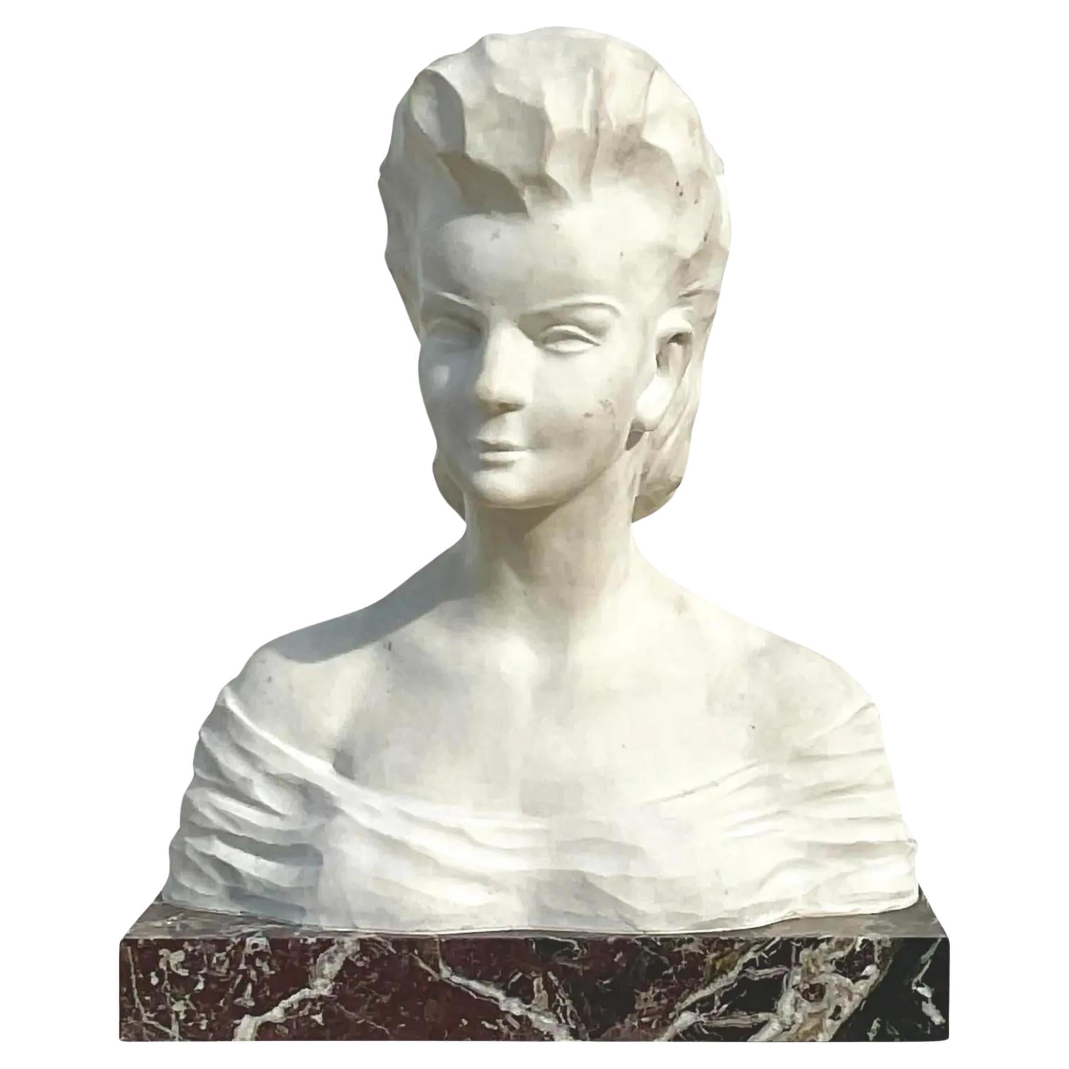 Vintage Boho Signed Stone Bust of Female For Sale