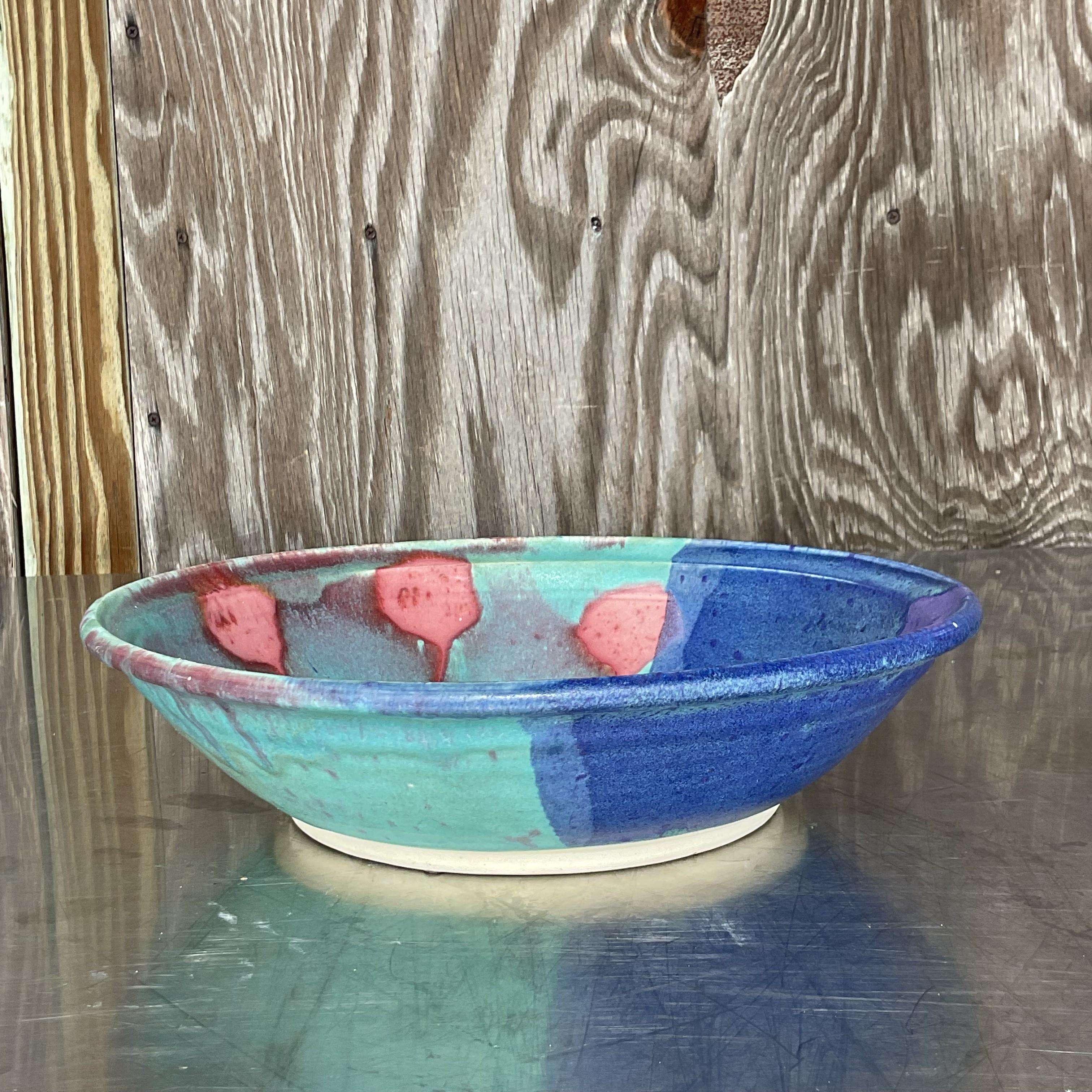 North American Vintage Boho Signed Studio Pottery Bowl For Sale