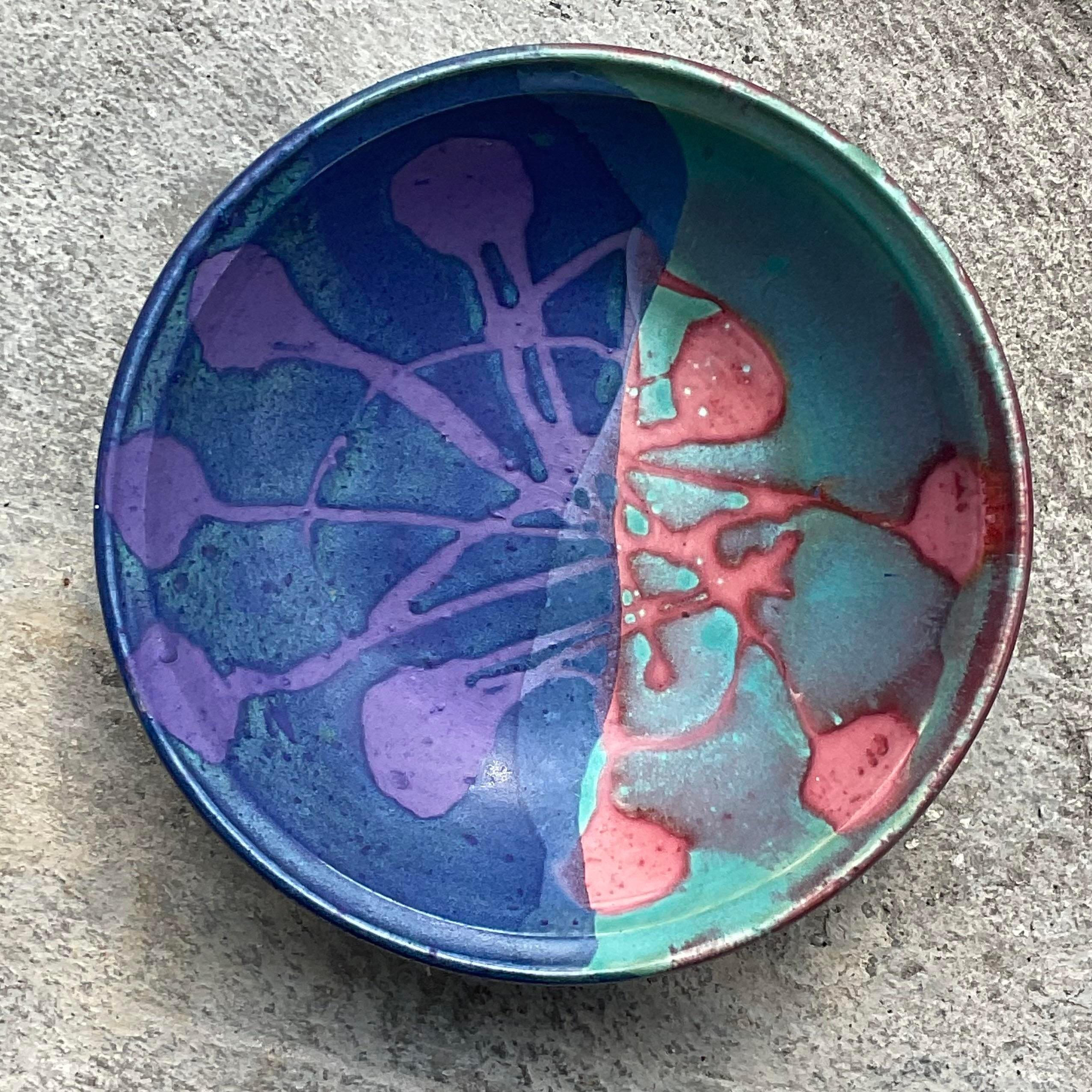 Vintage Boho Signed Studio Pottery Bowl In Good Condition For Sale In west palm beach, FL