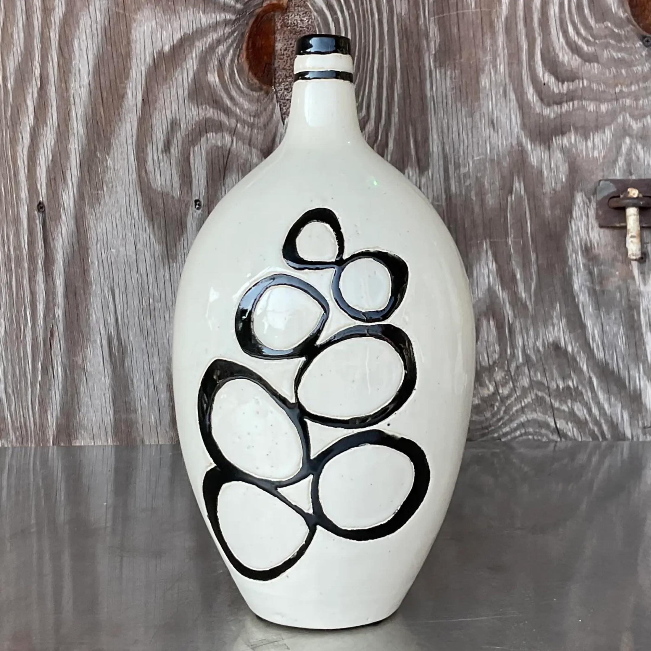 Bohemian Vintage Boho Signed Studio Pottery Bubble Vase For Sale