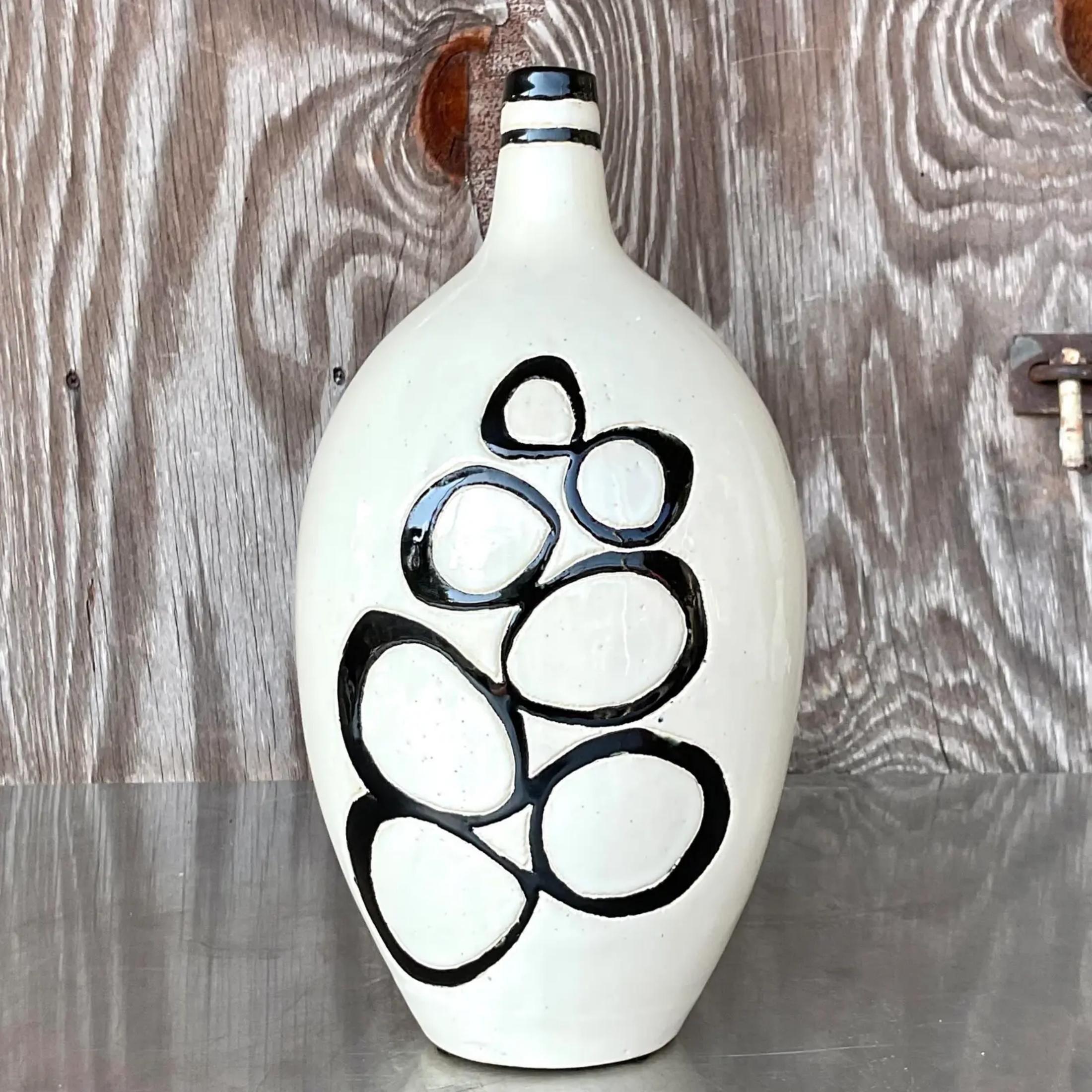 Vintage Boho Signed Studio Pottery Bubble Vase In Good Condition For Sale In west palm beach, FL