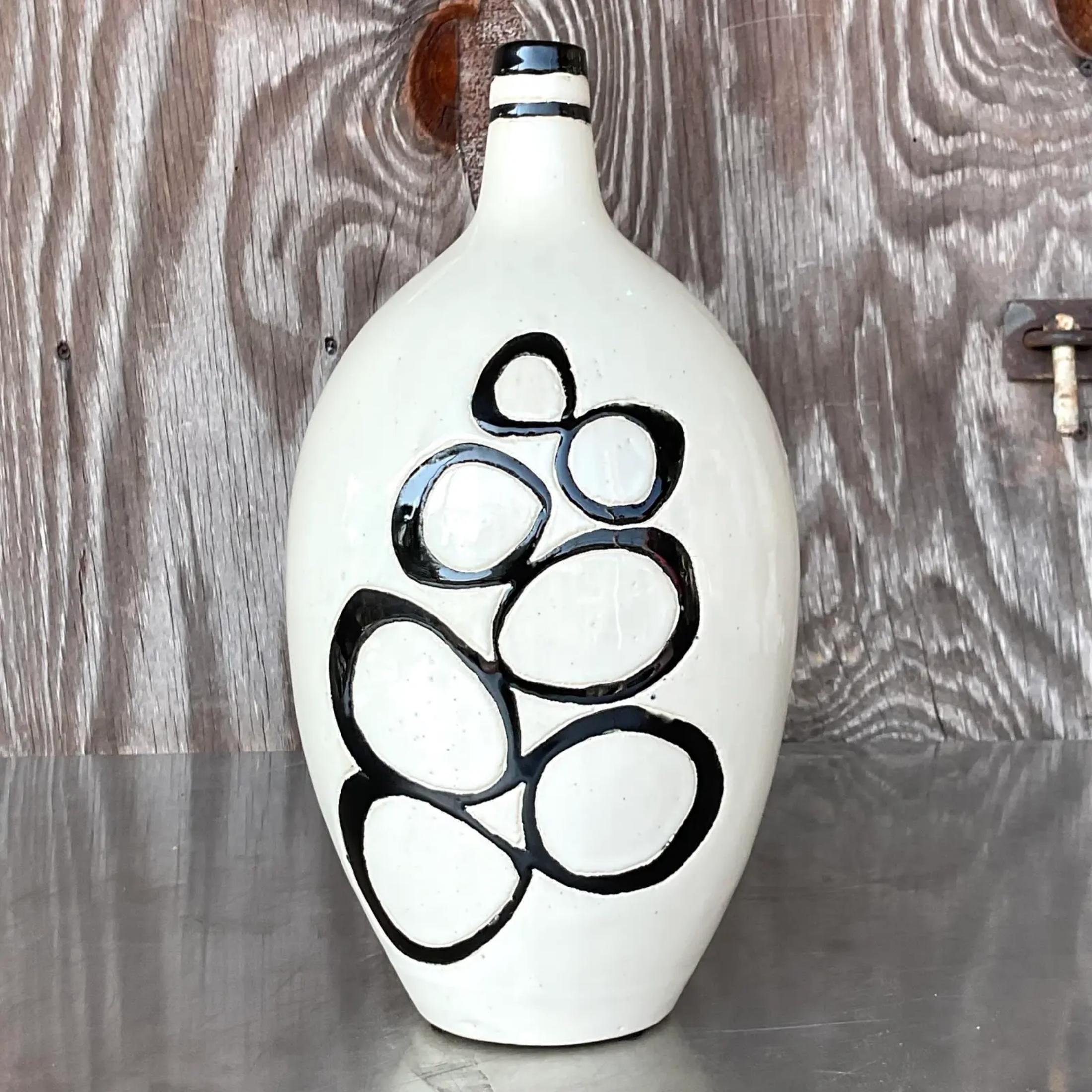 20th Century Vintage Boho Signed Studio Pottery Bubble Vase For Sale